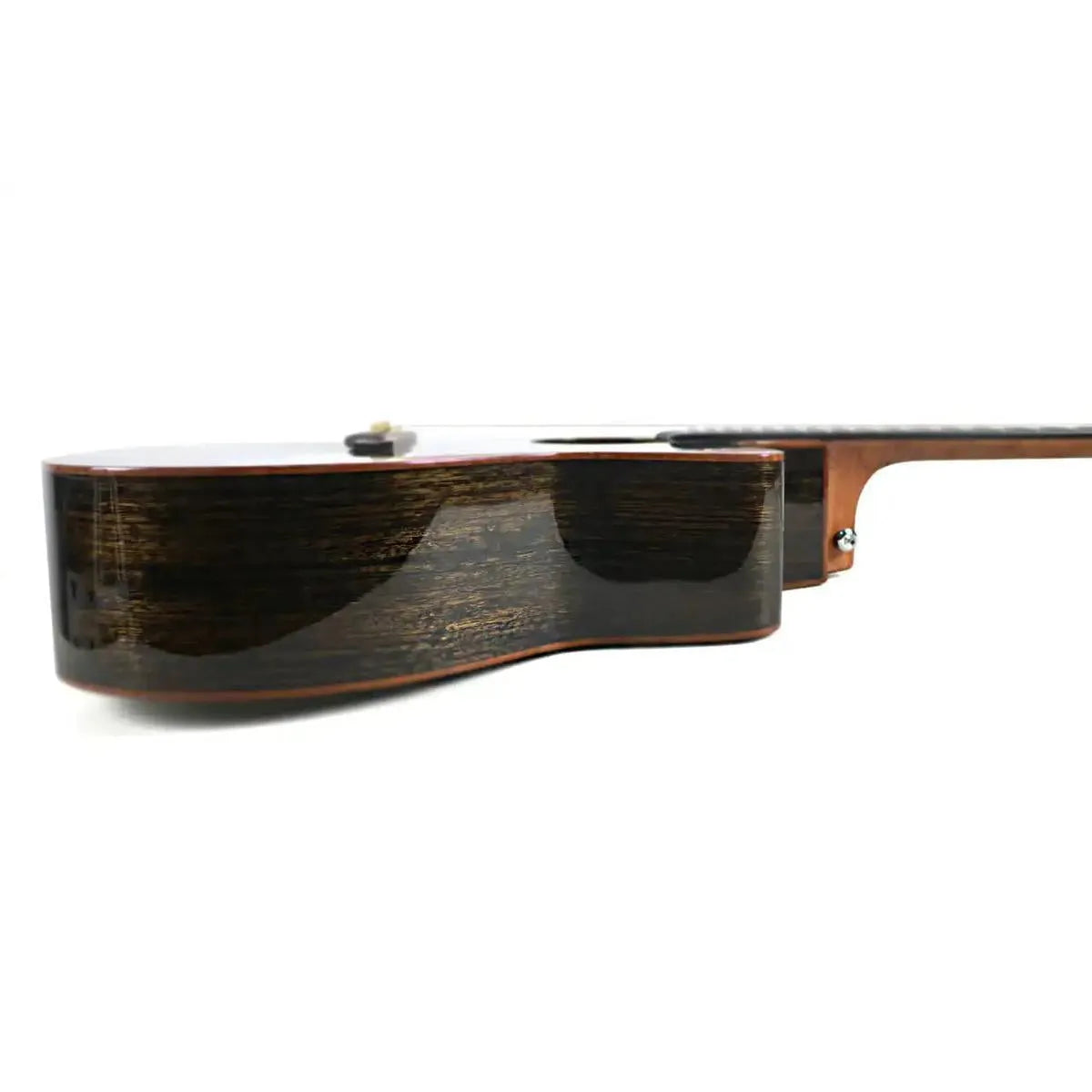 Mérida MISTRAL Grand Auditorium acoustic-electric guitar, showing the dark flamed walnut back and sides with a high gloss finish.