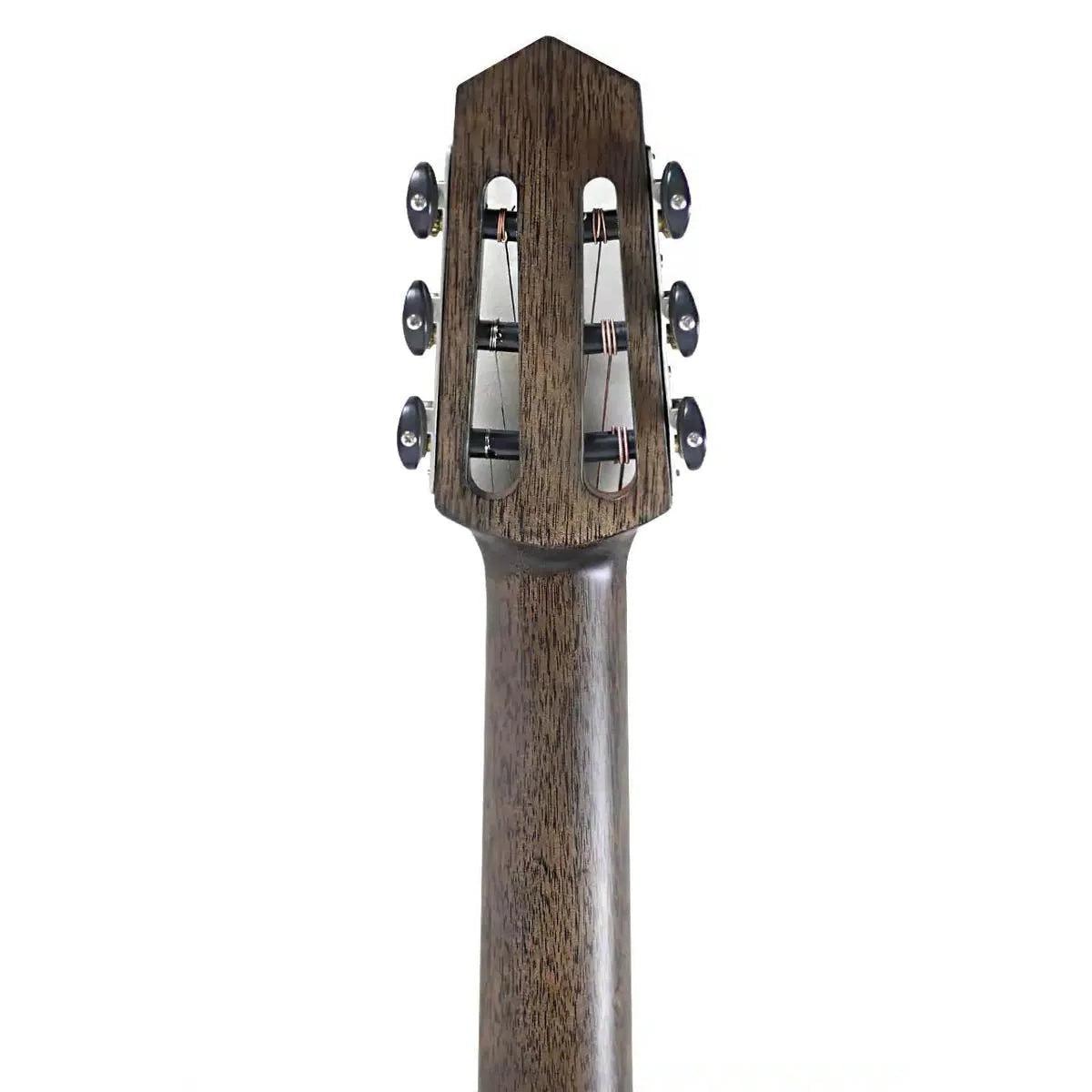 Mérida PSA-100-TS guitar headstock and neck, dark wood with black tuners.