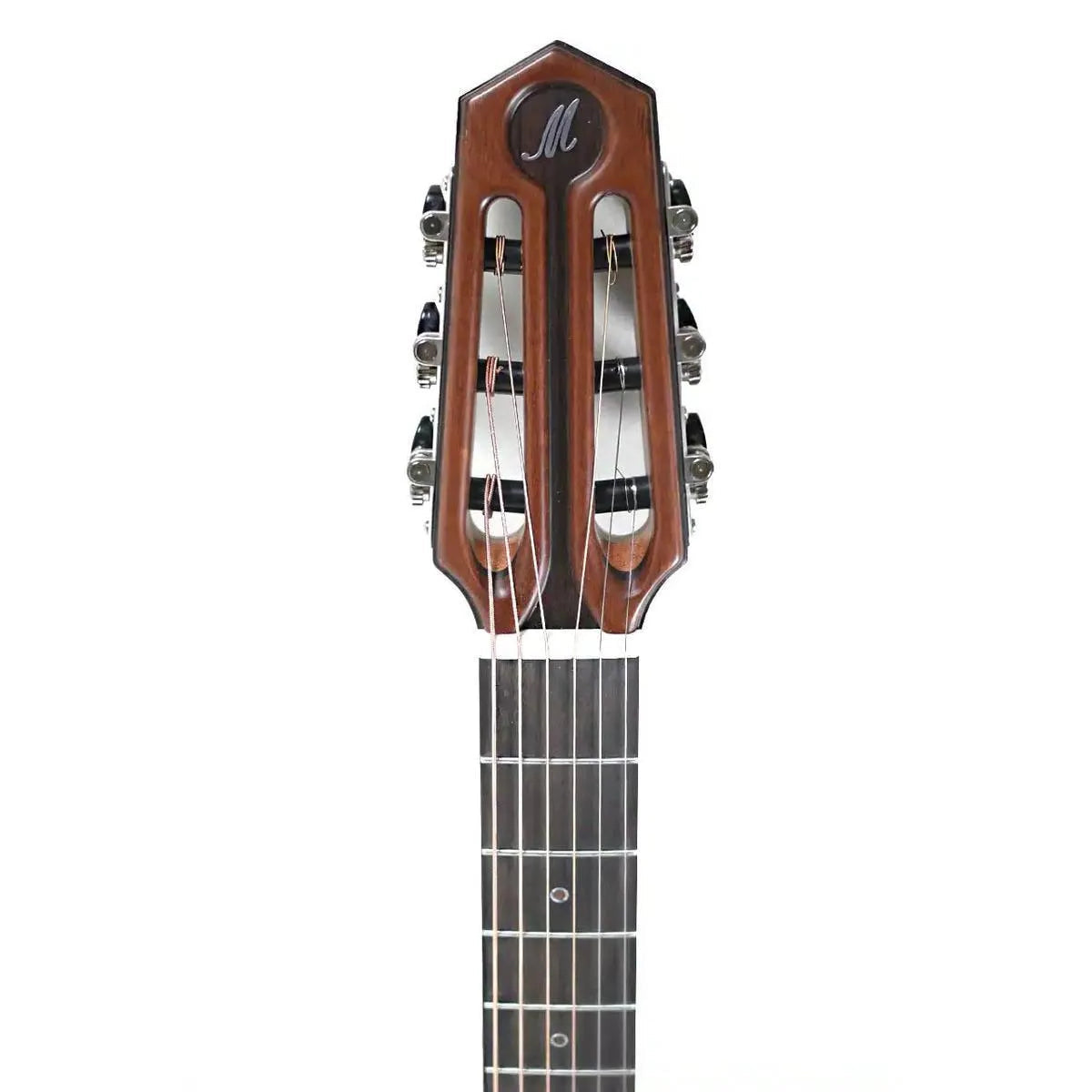 Mérida PSA-200-QS electric guitar headstock and fretboard with dark wood and silver tuning pegs.