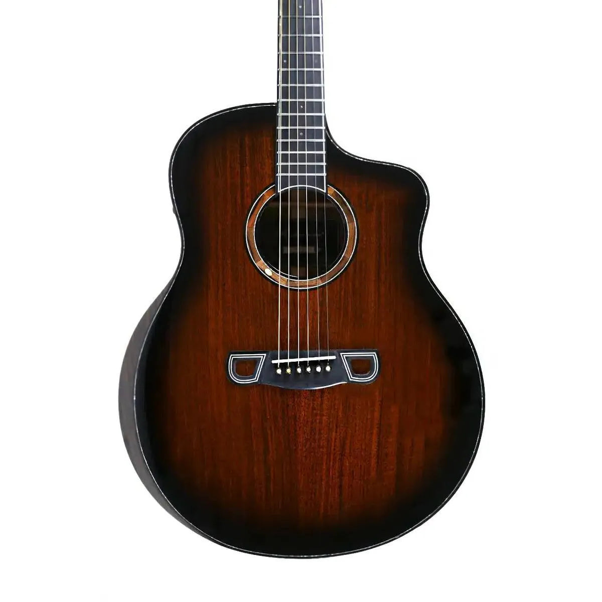 Mérida SCAR-EQ Grand Jumbo acoustic-electric guitar with sunburst koa finish and cutaway.