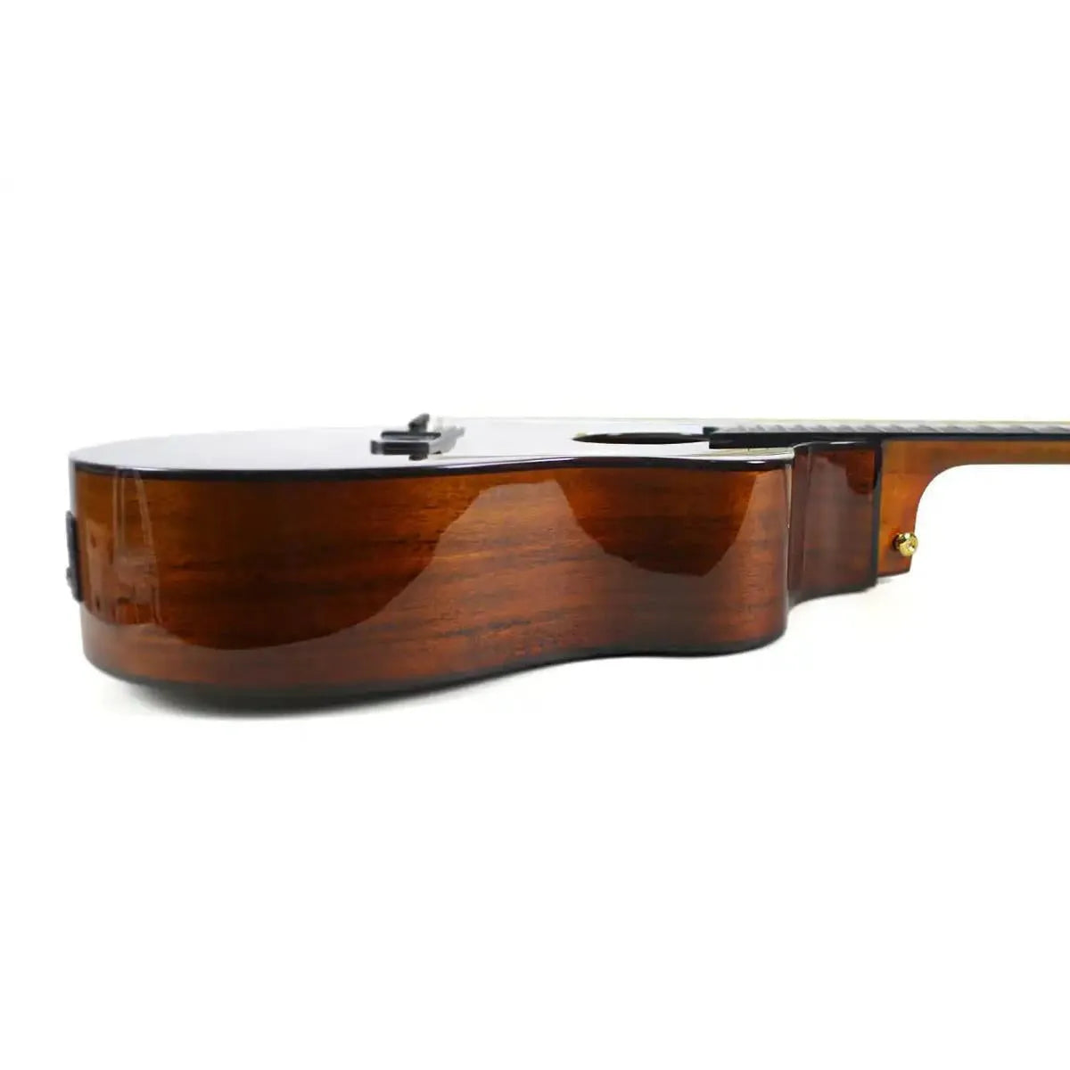 Mérida SCAR-EQ Grand Jumbo acoustic-electric guitar body, dark sunburst high gloss finish, solid koa wood.