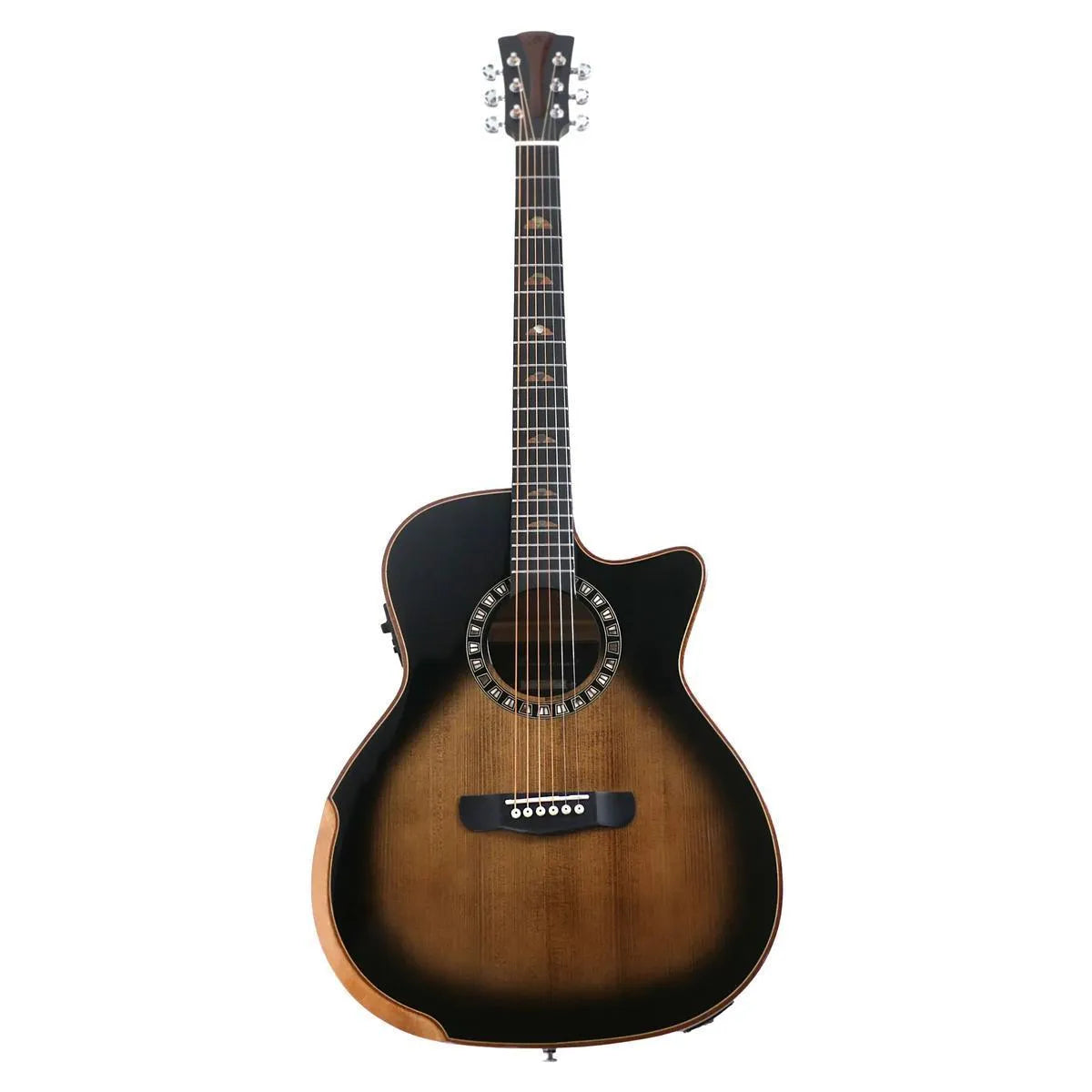 Mérida SCAR-SENIOR-PRO EQ Grand Auditorium acoustic-electric guitar with sunburst finish and ornate rosette.