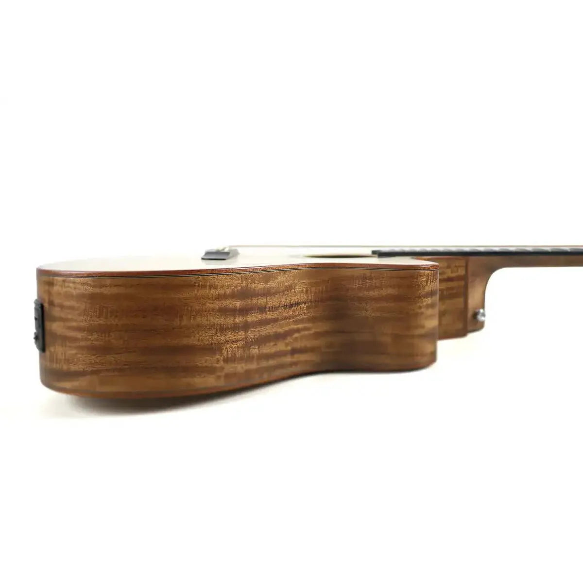 Mérida SENIOR-GACEQ Grand Auditorium acoustic-electric guitar side view, solid koa back and sides, matte finish.