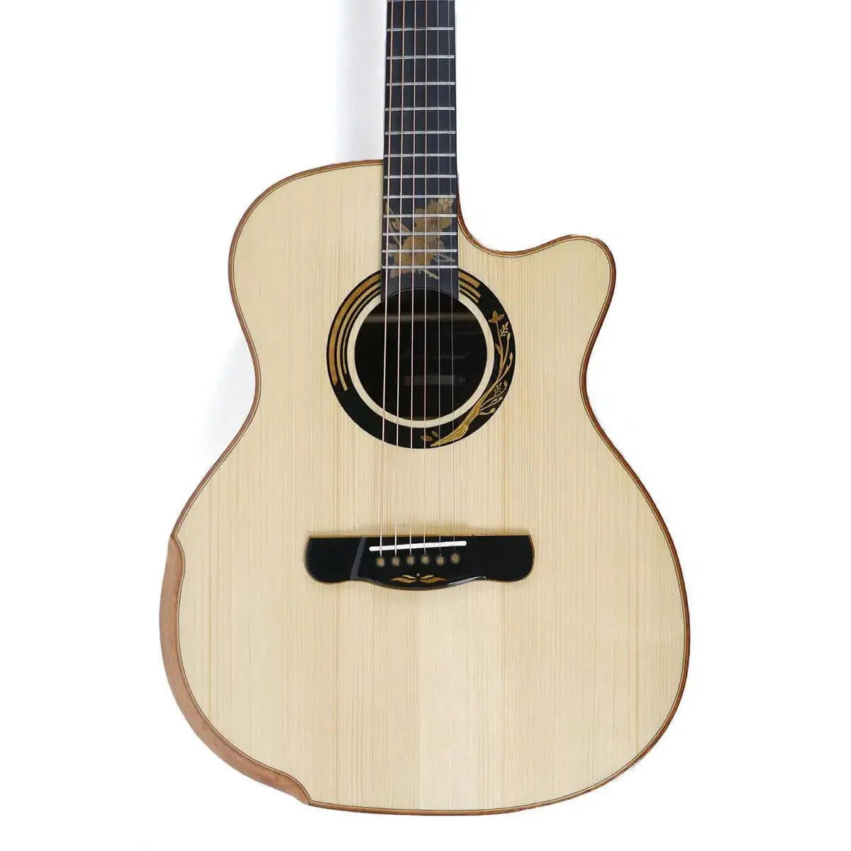 Mérida SPRING-EQ Auditorium acoustic-electric guitar with solid spruce top, rosewood back, and ornate rosette.