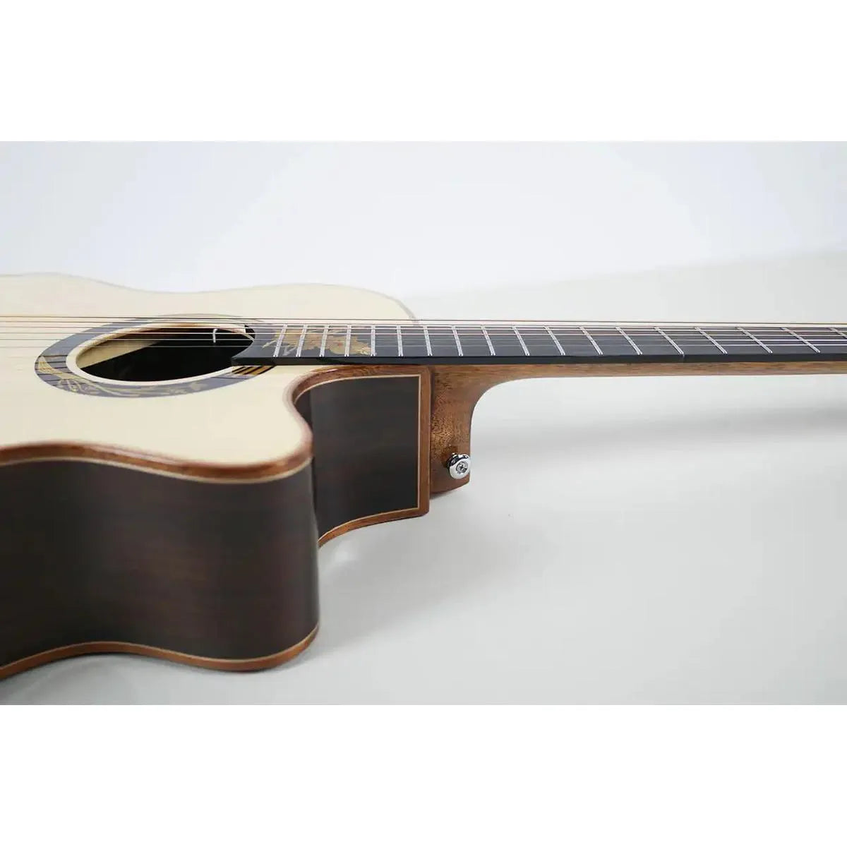 Mérida SPRING-EQ Auditorium acoustic-electric guitar with light spruce top, dark rosewood back, and Venetian cutaway.