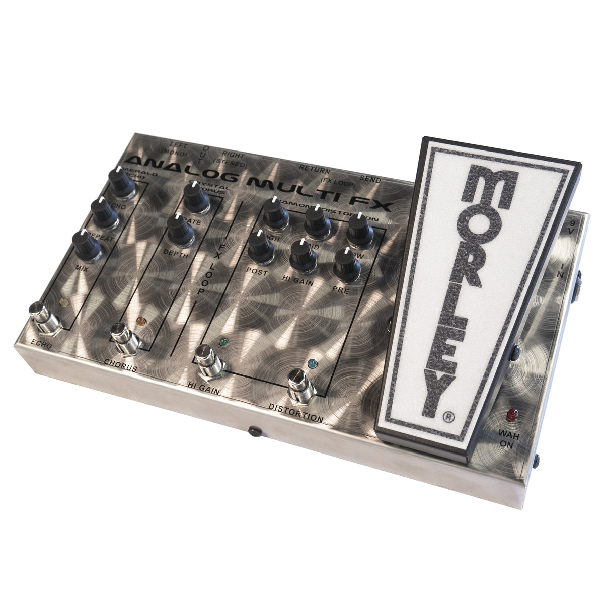 Morley AFX-1 angled from the right showing the wah treadle and distortion section