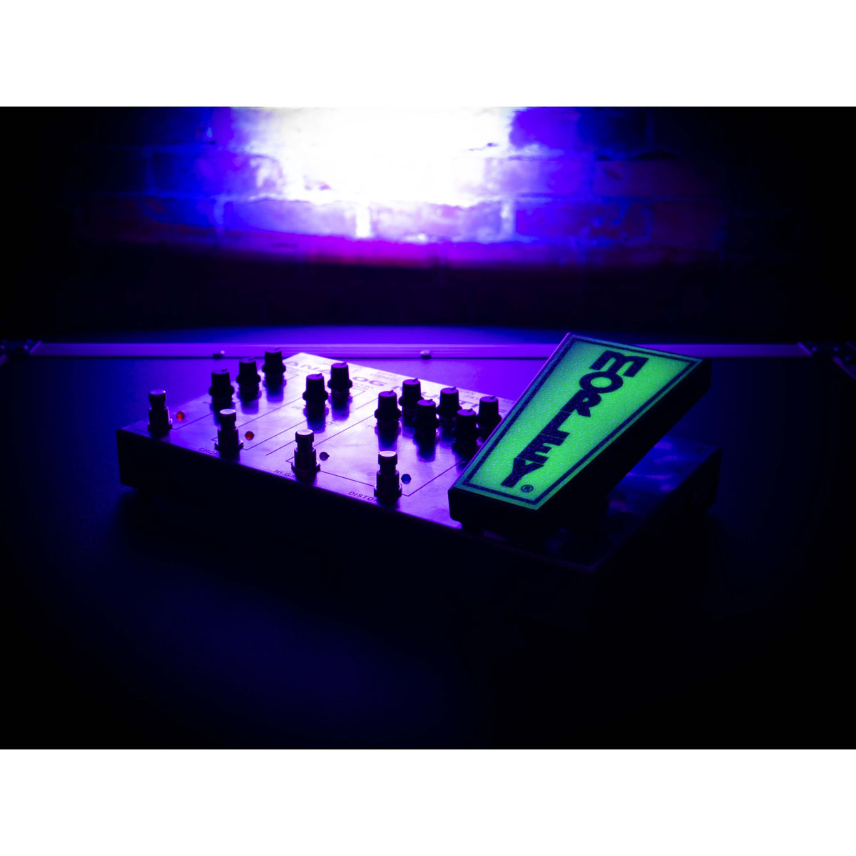 Morley AFX-1 with glow-in-the-dark treadle lit in a dark room