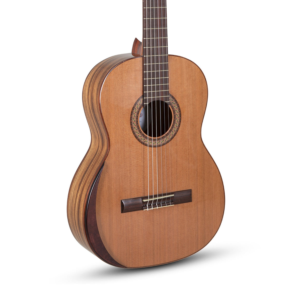 Body front of the Manuel Rodriguez Academia 40-C classical guitar: solid cedar top, rosette, tie bridge and some fretboard
