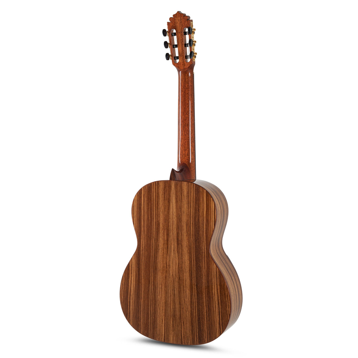 Full back view of the Manuel Rodriguez Academia 40-C classical guitar with zebrano back and sides