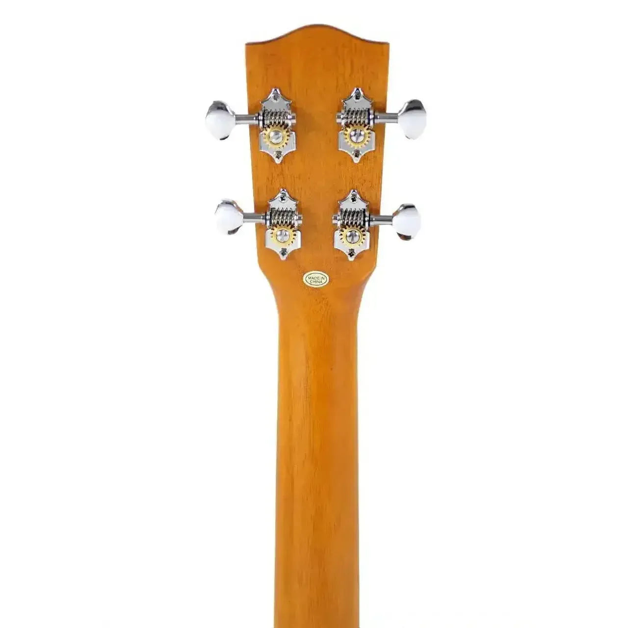 Ohana BK-20 Baritone Ukulele headstock and neck, showing chrome tuners and natural mahogany wood.