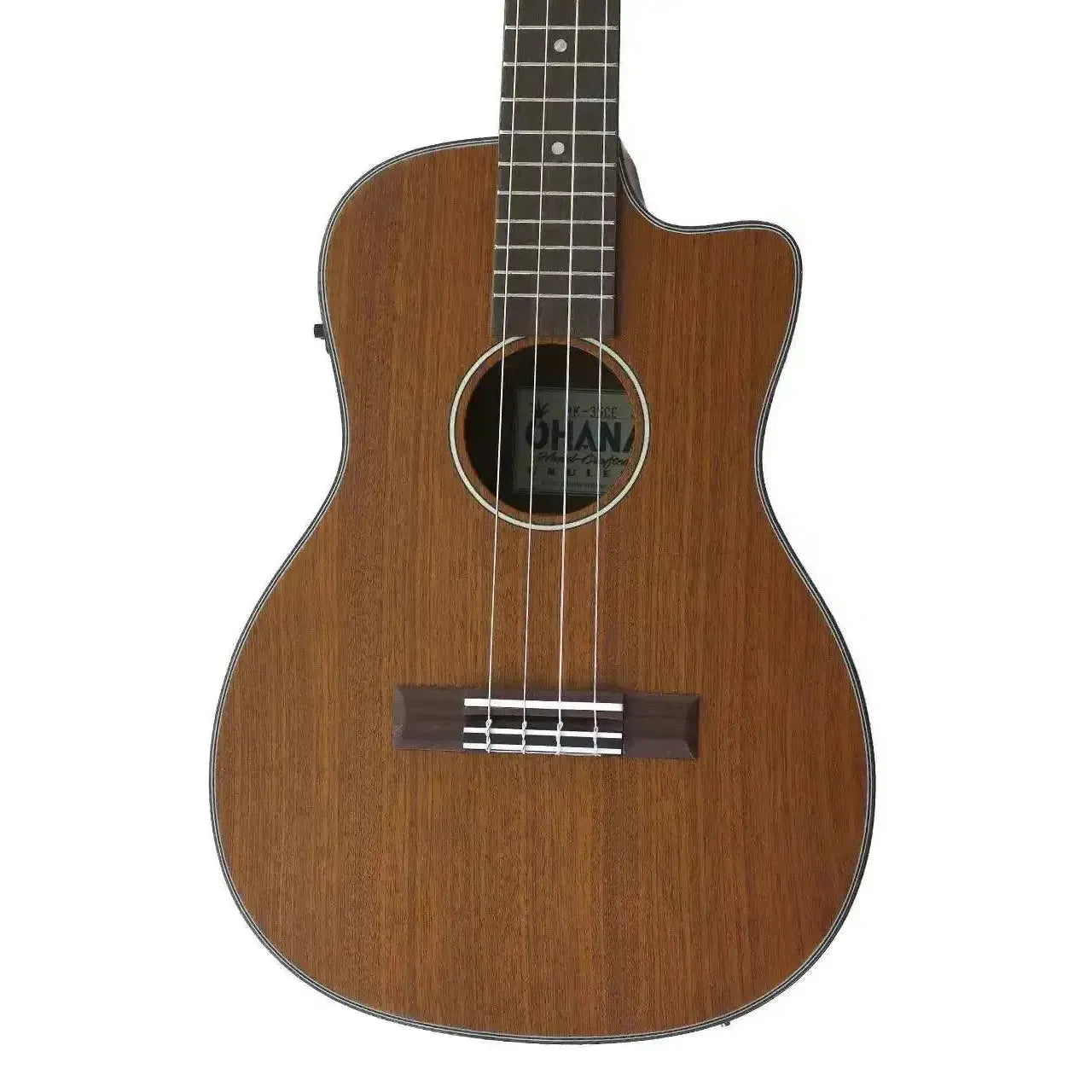 Ohana BK-35CE solid mahogany baritone ukulele with cutaway body and pickup.