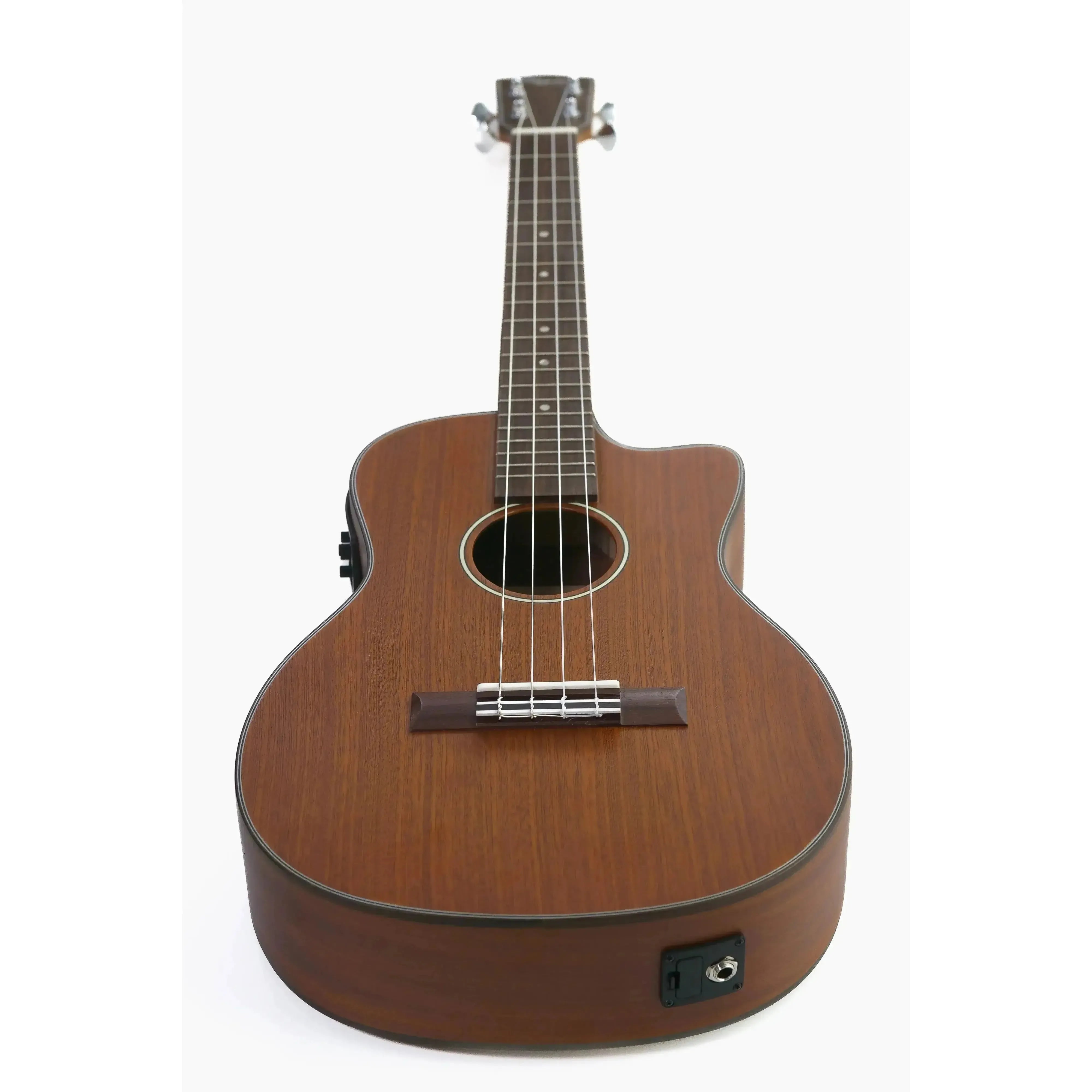 Ohana BK-35CE solid mahogany baritone ukulele with cutaway body, pickup, and satin finish.