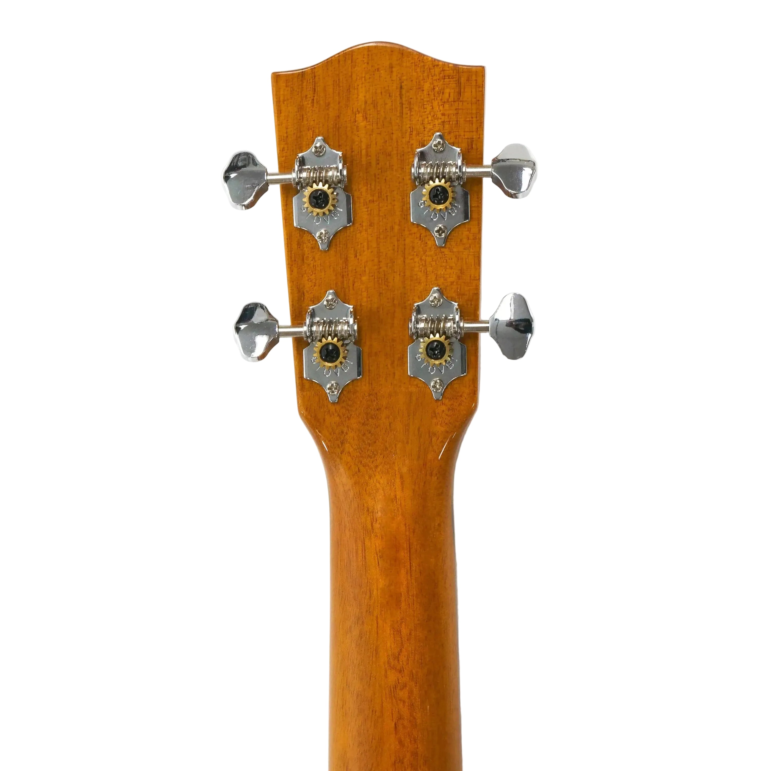 Ohana BK-35GCE-LH Left-Handed Baritone Ukulele headstock and neck, showing Grover tuners.