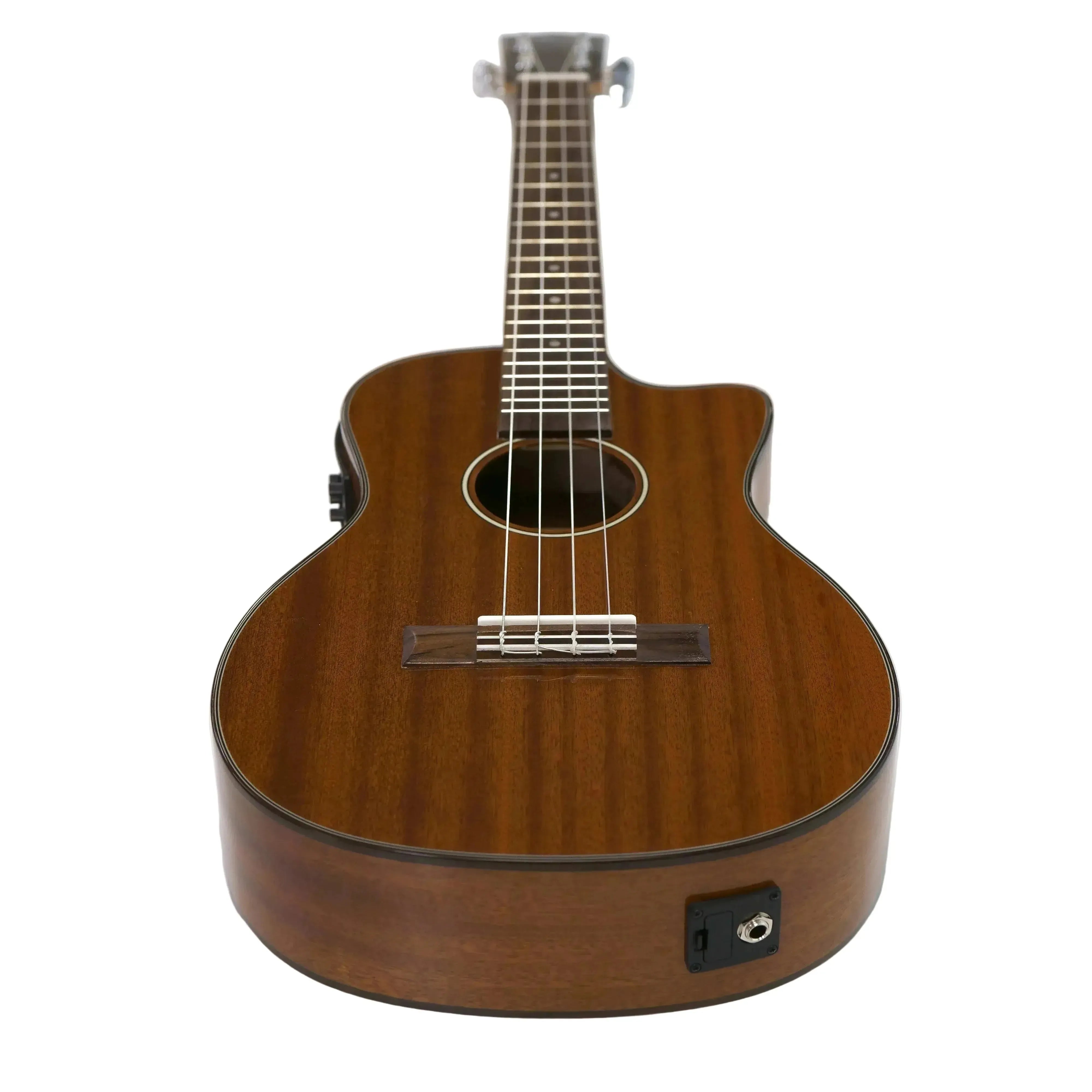 Ohana BK-35GCE solid mahogany baritone ukulele with cutaway, gloss finish, and pickup jack.