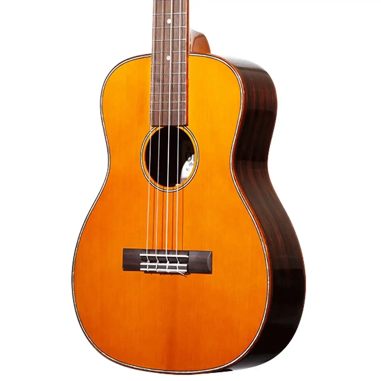 Ohana BK-50G baritone ukulele with solid cedar top, dark rosewood sides, and gloss finish.
