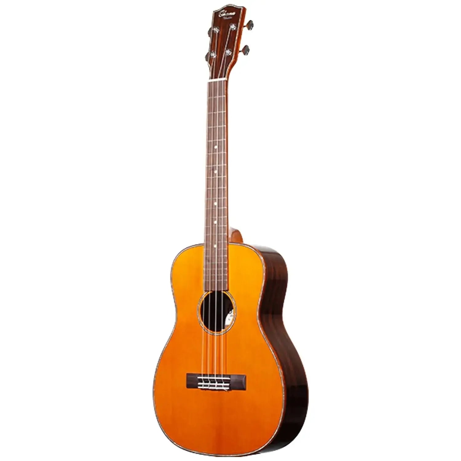 Ohana BK-50G baritone ukulele with solid cedar top, dark rosewood back/sides, and gloss finish.