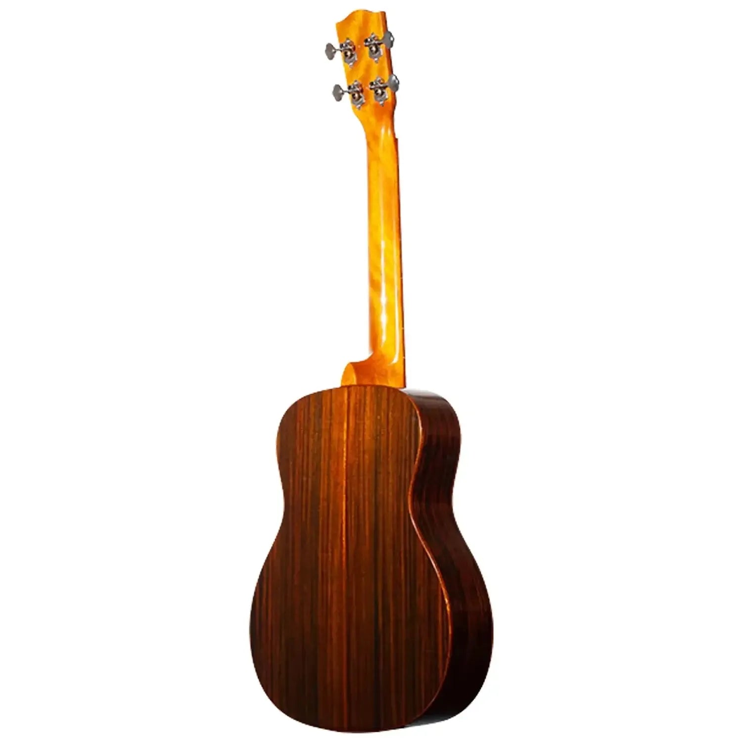 Ohana BK-50G Baritone Ukulele, back view, showing dark rosewood grain and glossy finish.