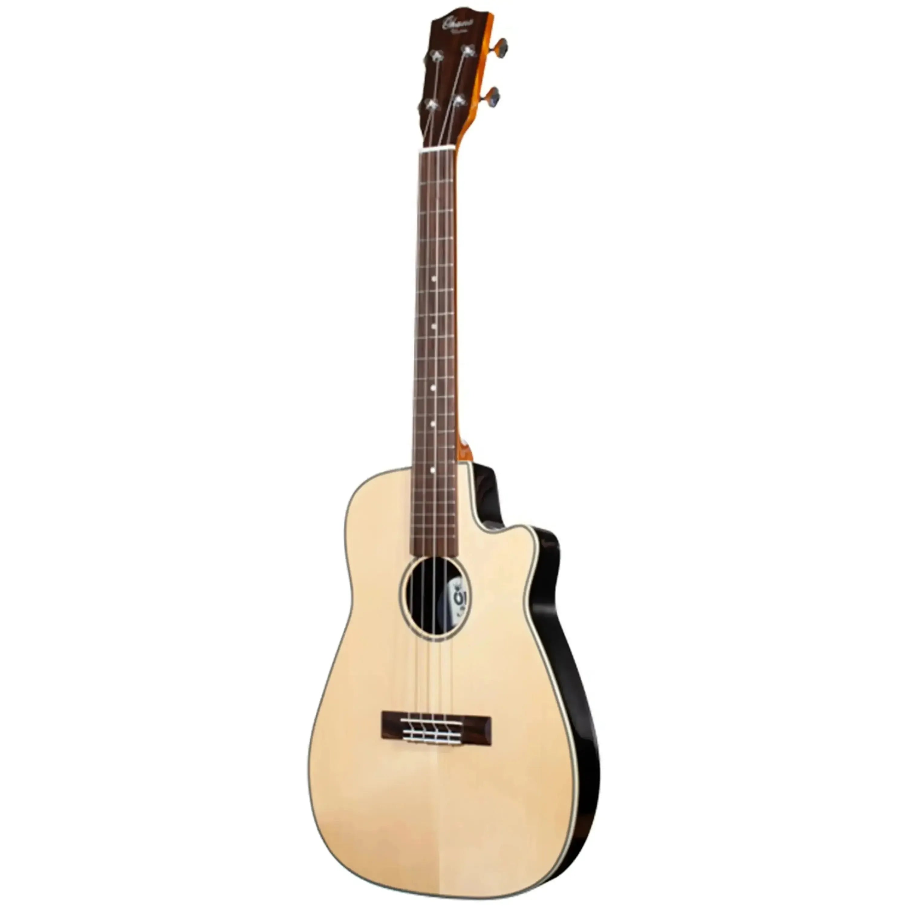 Ohana BK-70RB baritone ukulele with solid spruce top, round composite back, and cutaway design.