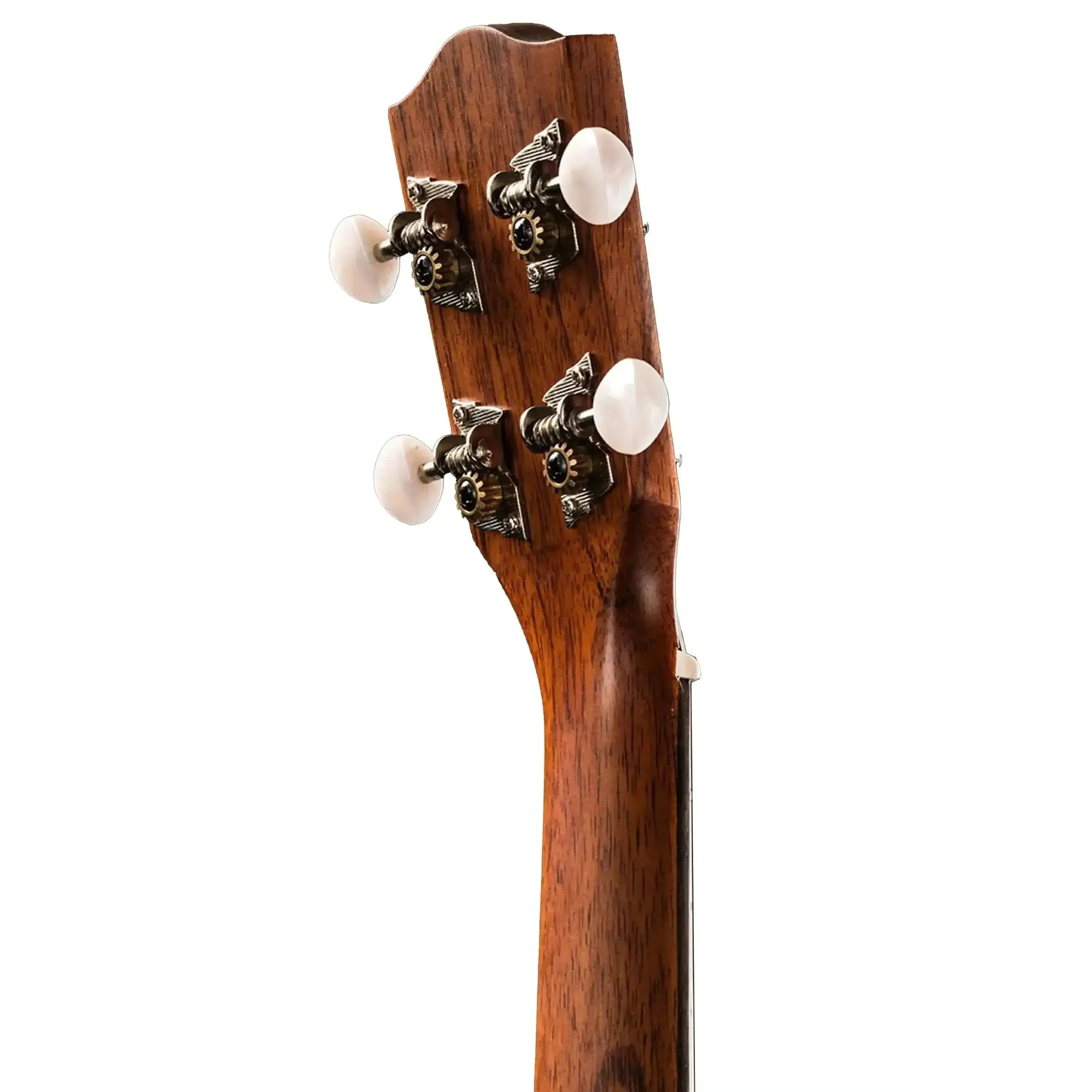 Ohana CK-10 Concert Ukulele mahogany headstock with white tuning pegs.