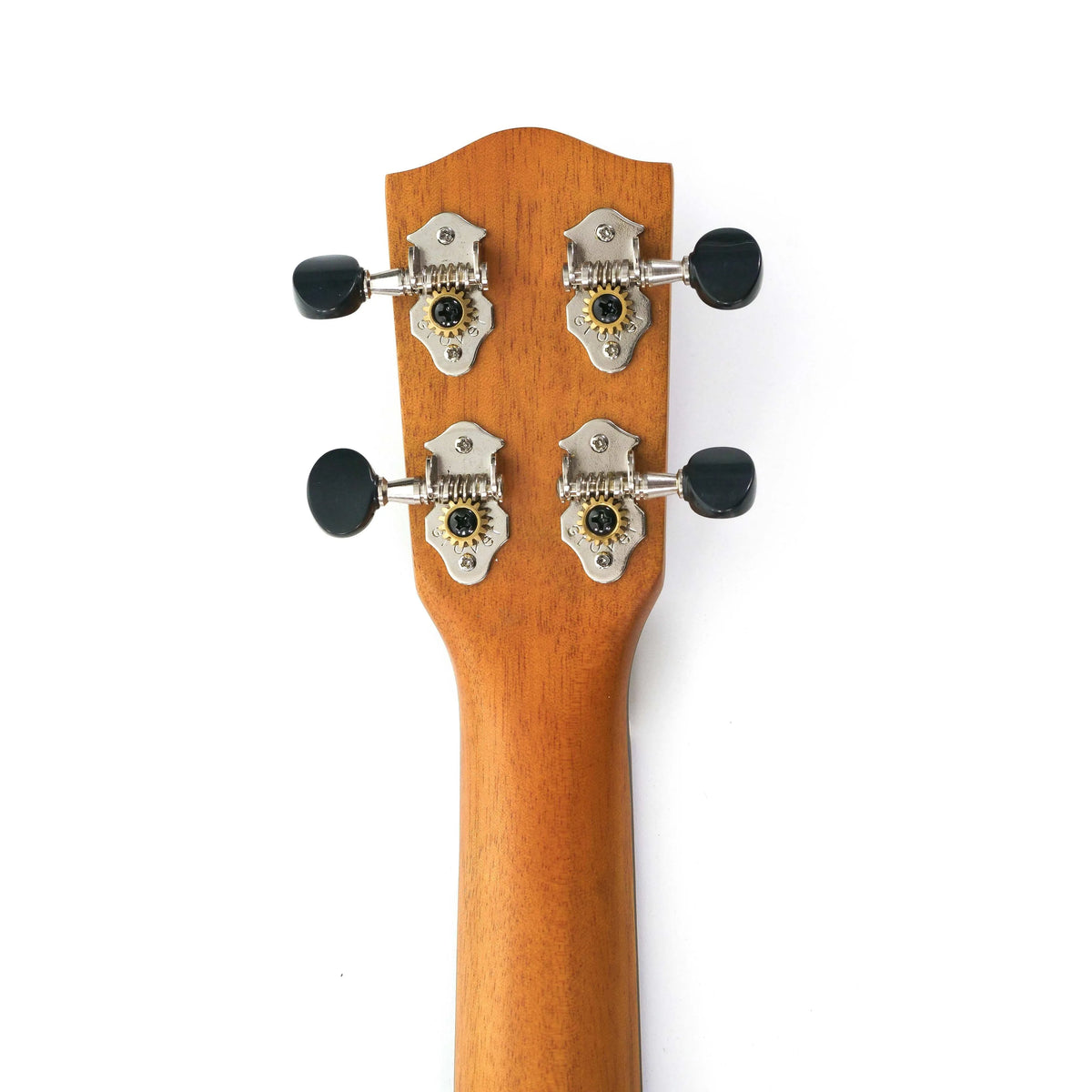 Back of Ohana Cynthia Lin Concert Ukulele headstock with mahogany finish and Grover tuners.