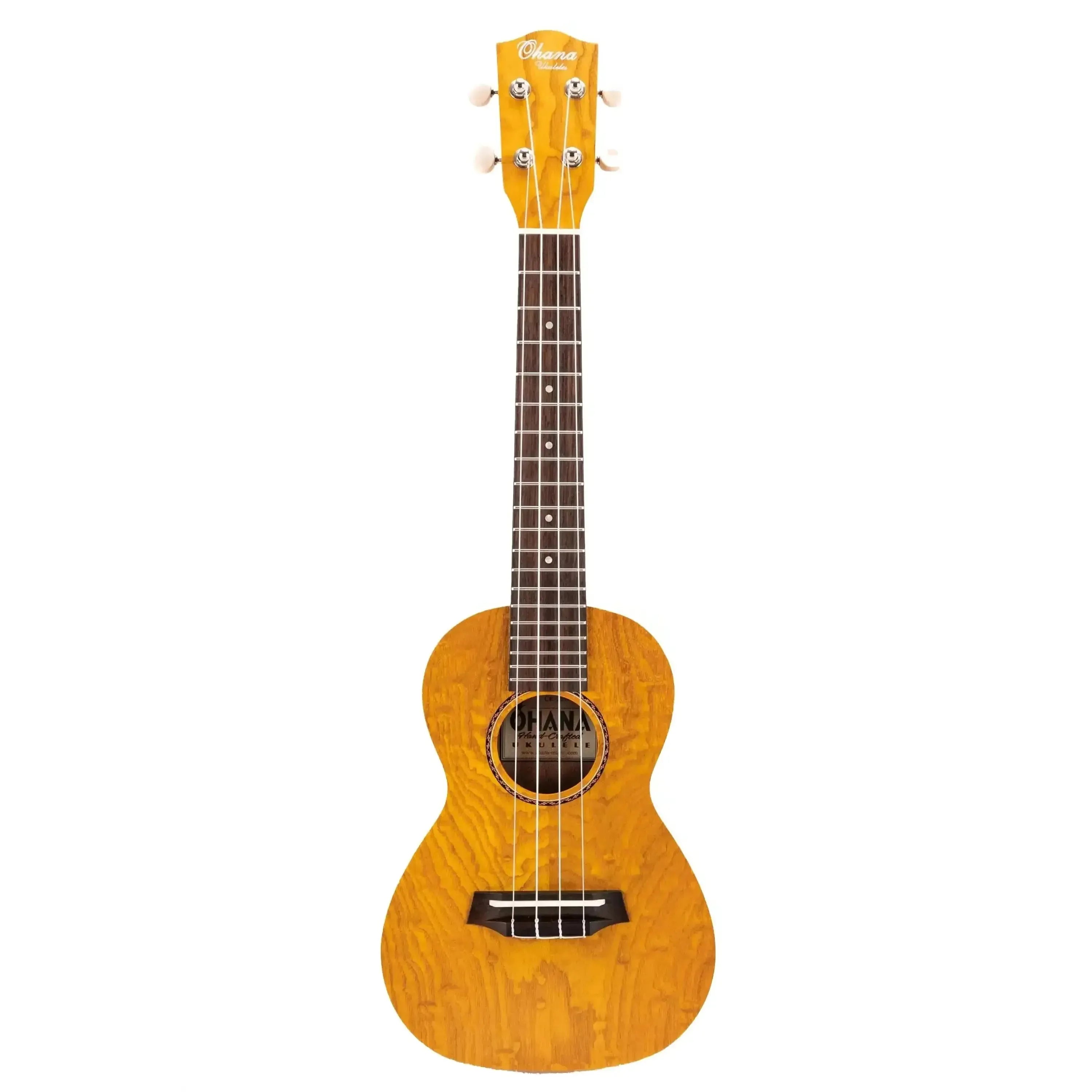 Ohana CK-15W Willow Concert Ukulele with a satin finish, ribbon soundhole, and Grover tuners.