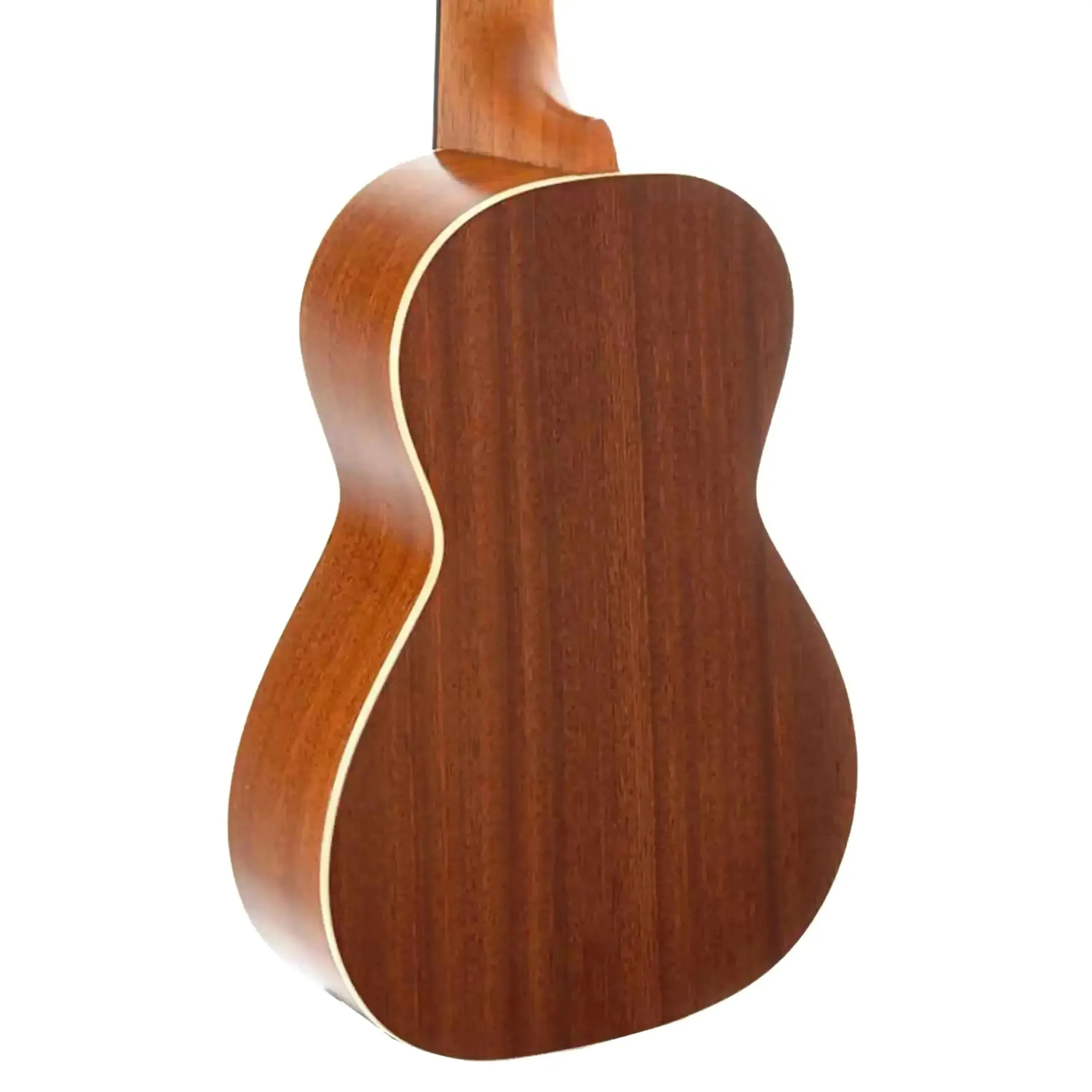 Ohana CK-20 Concert Ukulele back, showing dark mahogany wood grain and cream body binding.