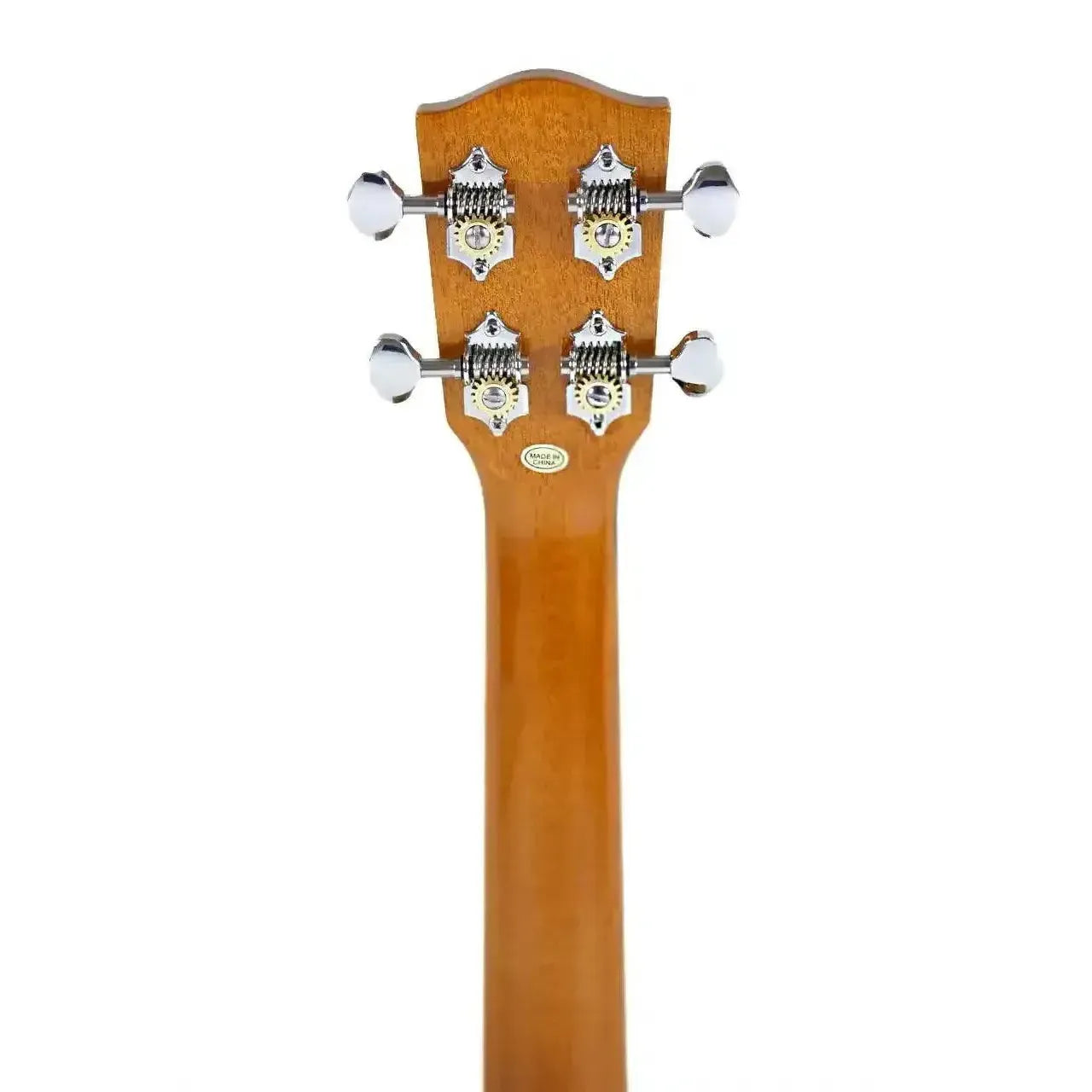Back of Ohana CK-220G Concert Ukulele headstock and neck, showing chrome Grover geared tuners.