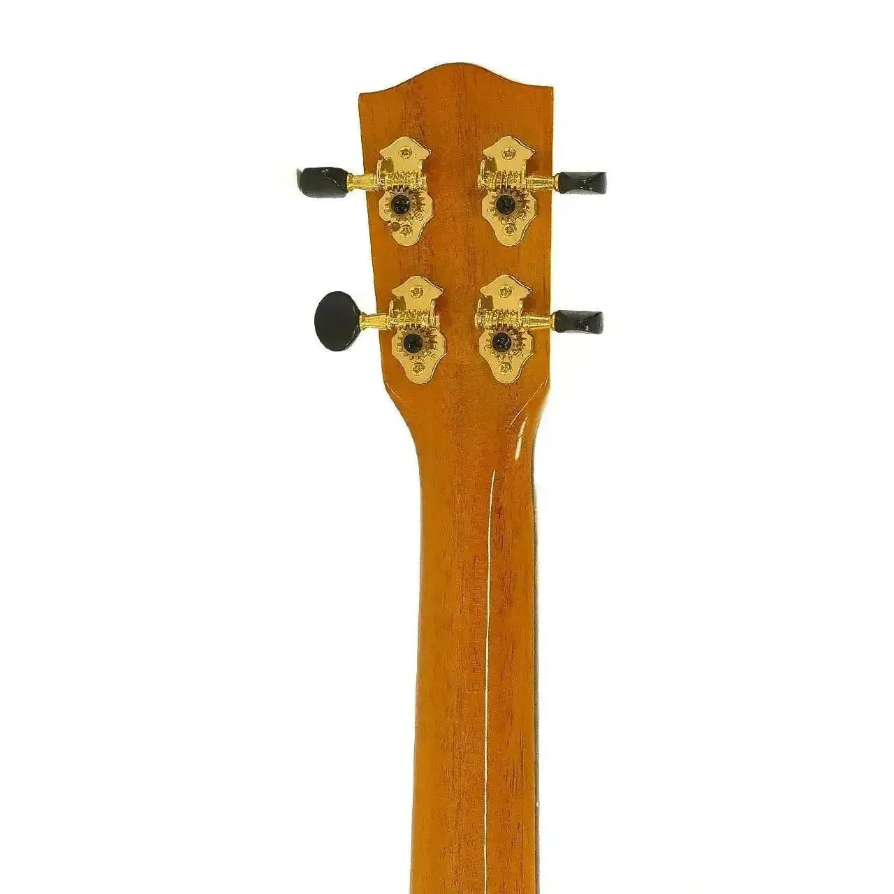Ohana CK-270G Concert Ukulele headstock and neck, showing gold Grover tuners with black buttons.