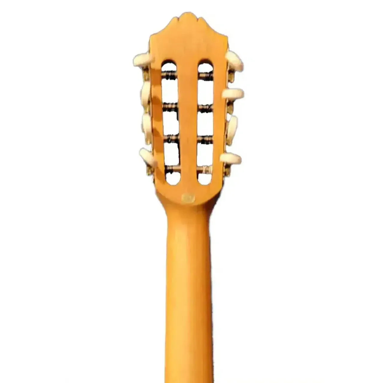 Ohana CK-35-8 8-string concert ukulele headstock and mahogany neck with antique open-geared tuners.