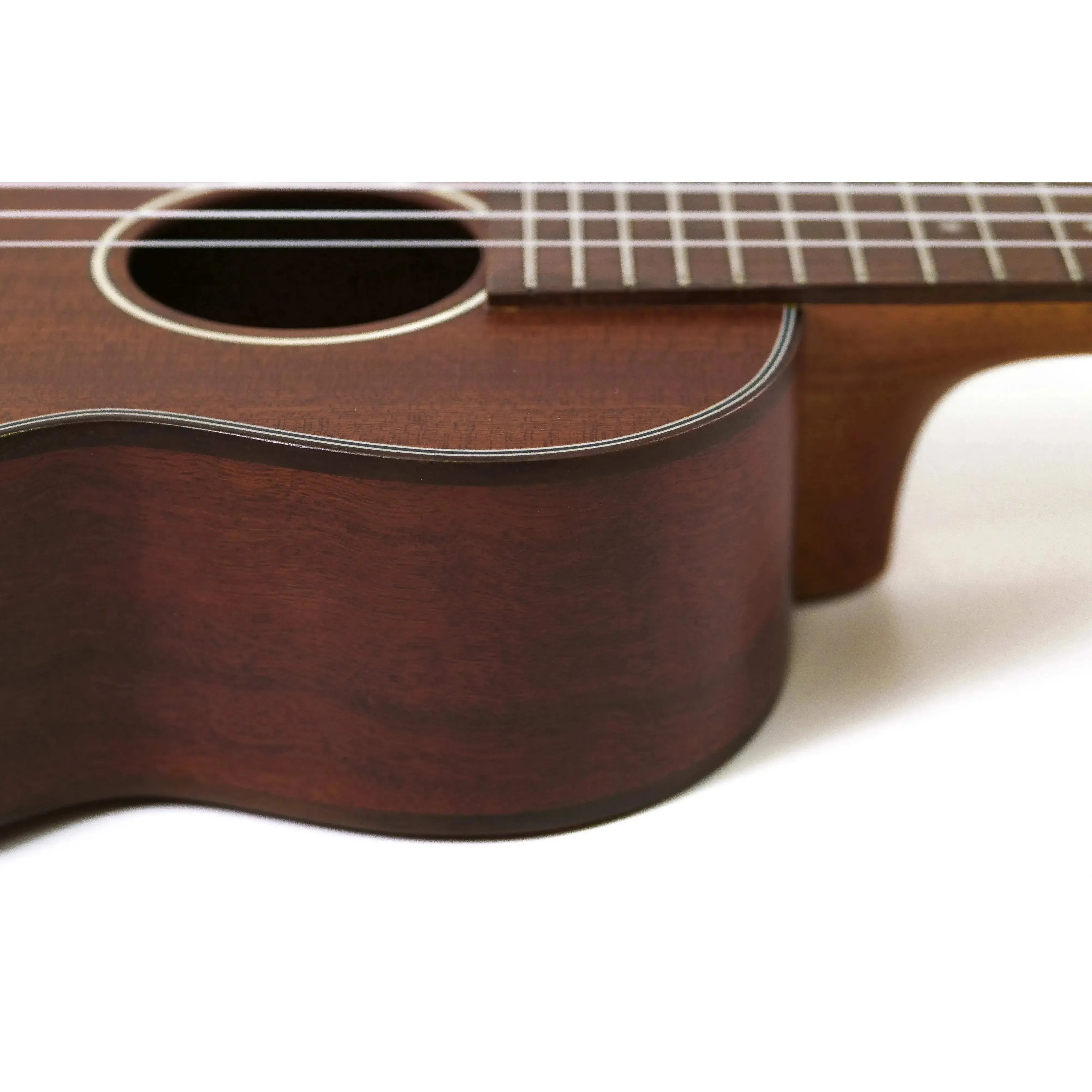 Ohana CK-35 Solid Mahogany Concert Ukulele body with soundhole, frets, and strings.