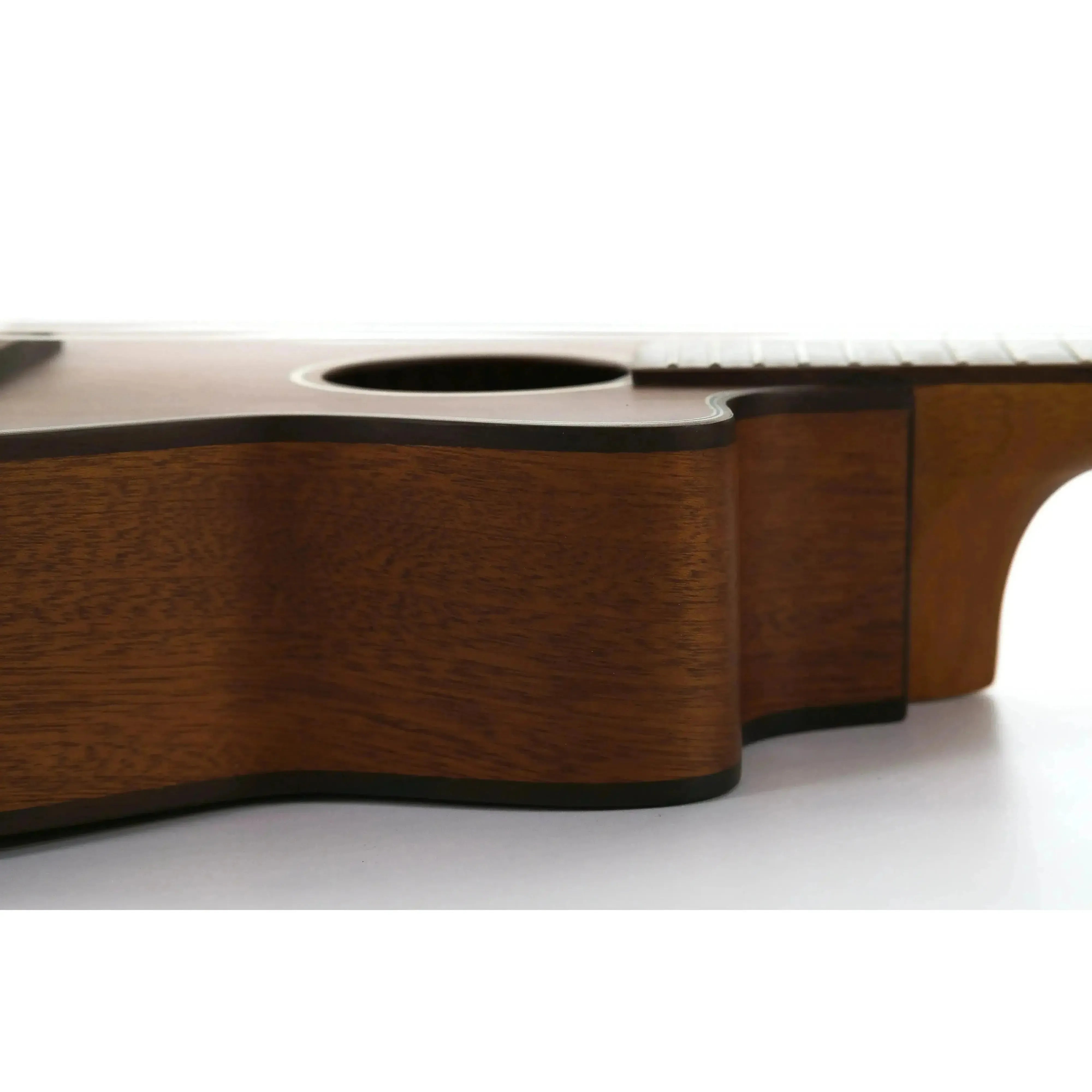 Ohana CK-35CE solid mahogany concert ukulele body with a cutaway design and satin finish.