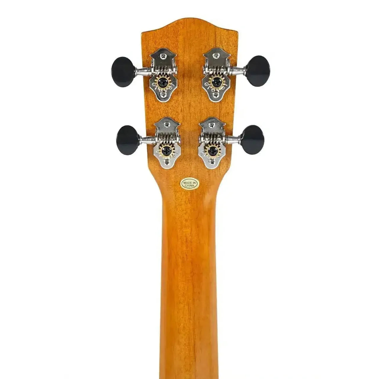 Ohana CK-35CGE-CL Concert Ukulele headstock and neck, showing mahogany wood and black Grover tuners.