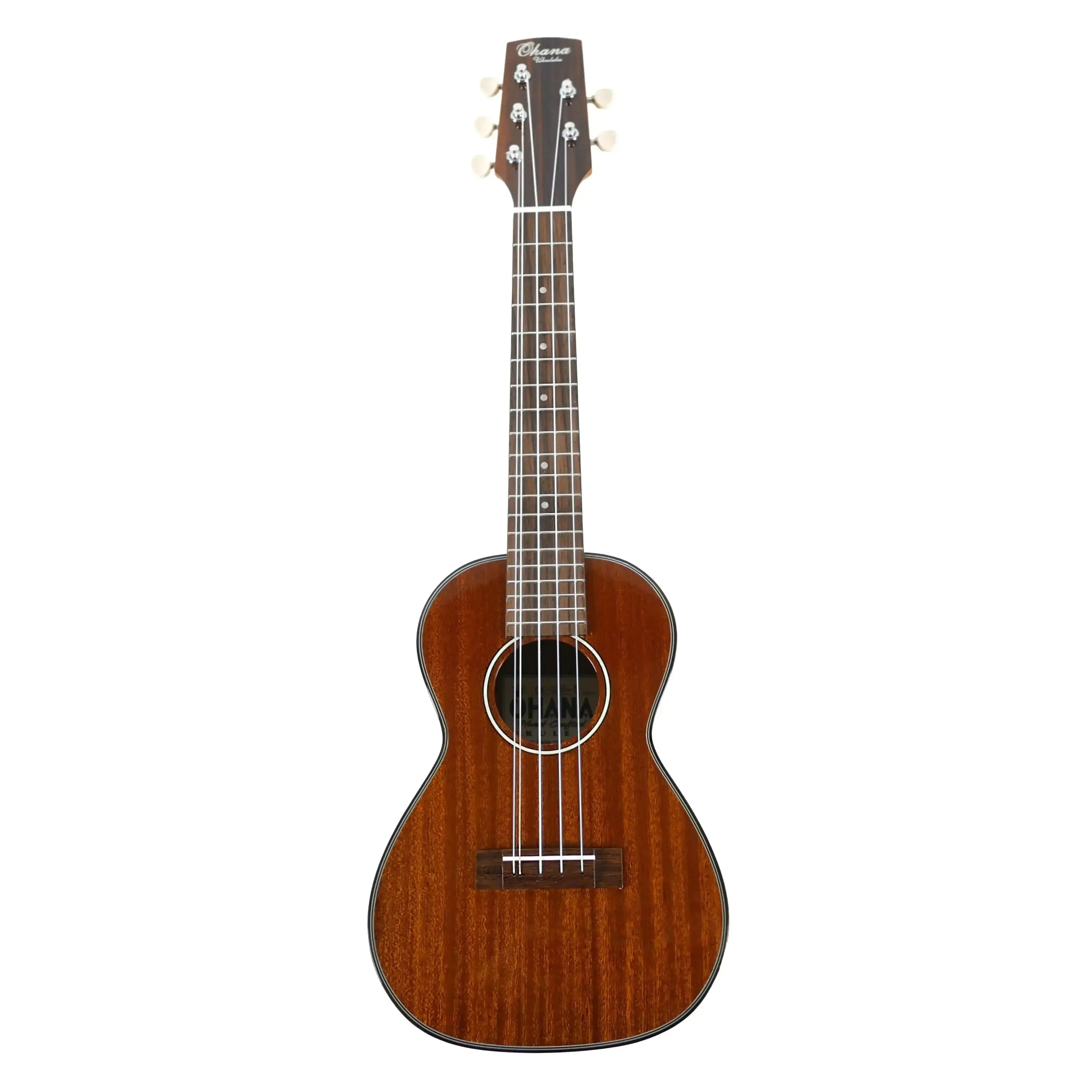 Ohana CK-35G-5 5-String Concert Ukulele, solid mahogany with glossy finish, front view.