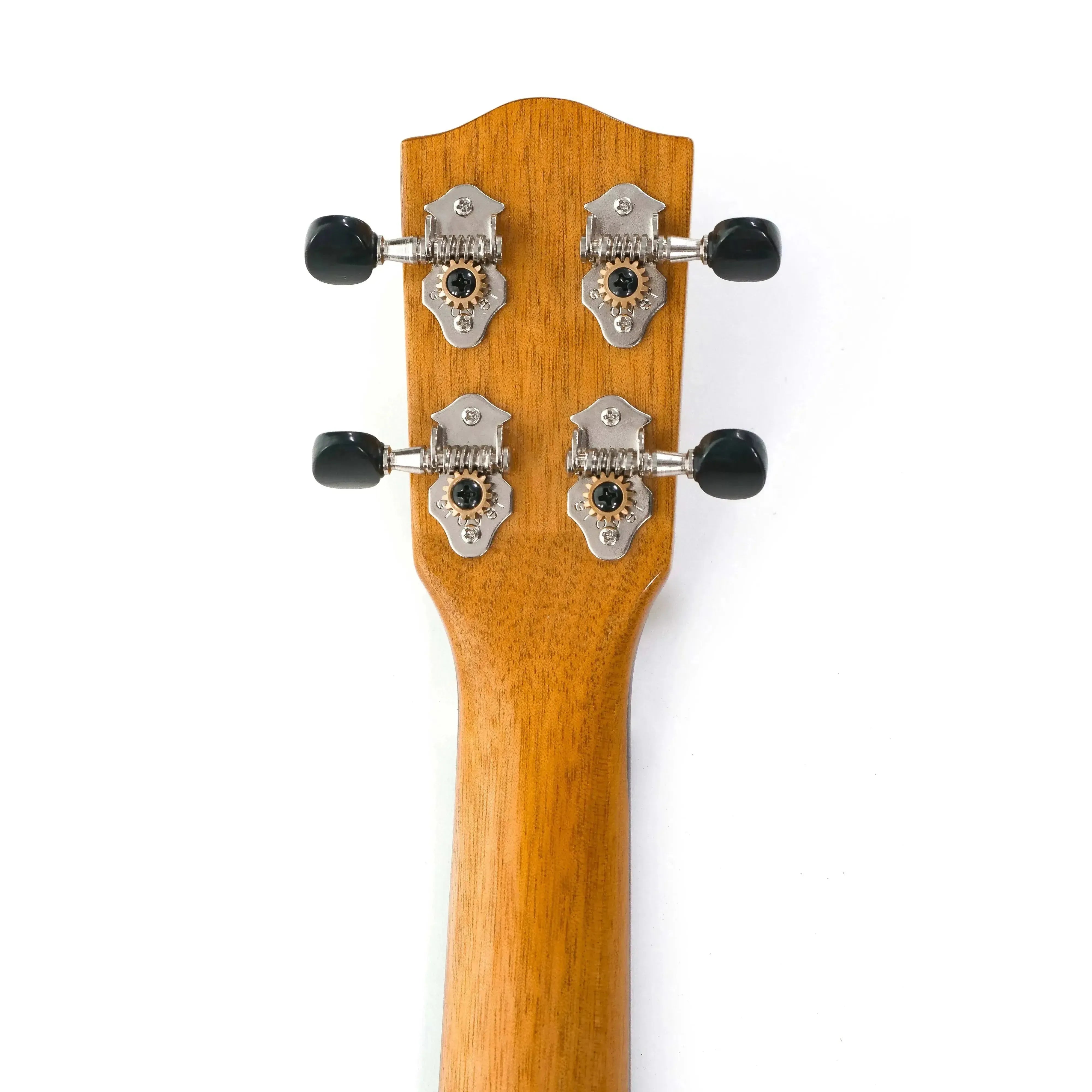 Ohana CK-35GCE Concert Ukulele headstock with Grover open geared tuners and mahogany neck.