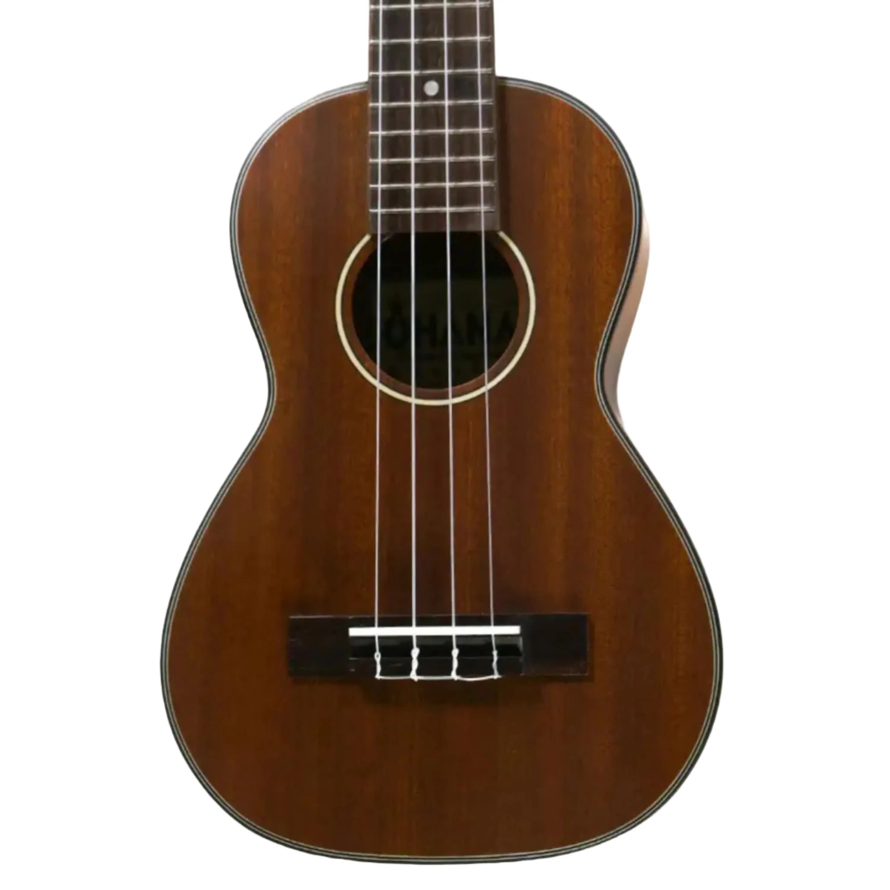 Ohana CK-35L longneck concert ukulele, solid mahogany, satin finish, with black and white rosette.