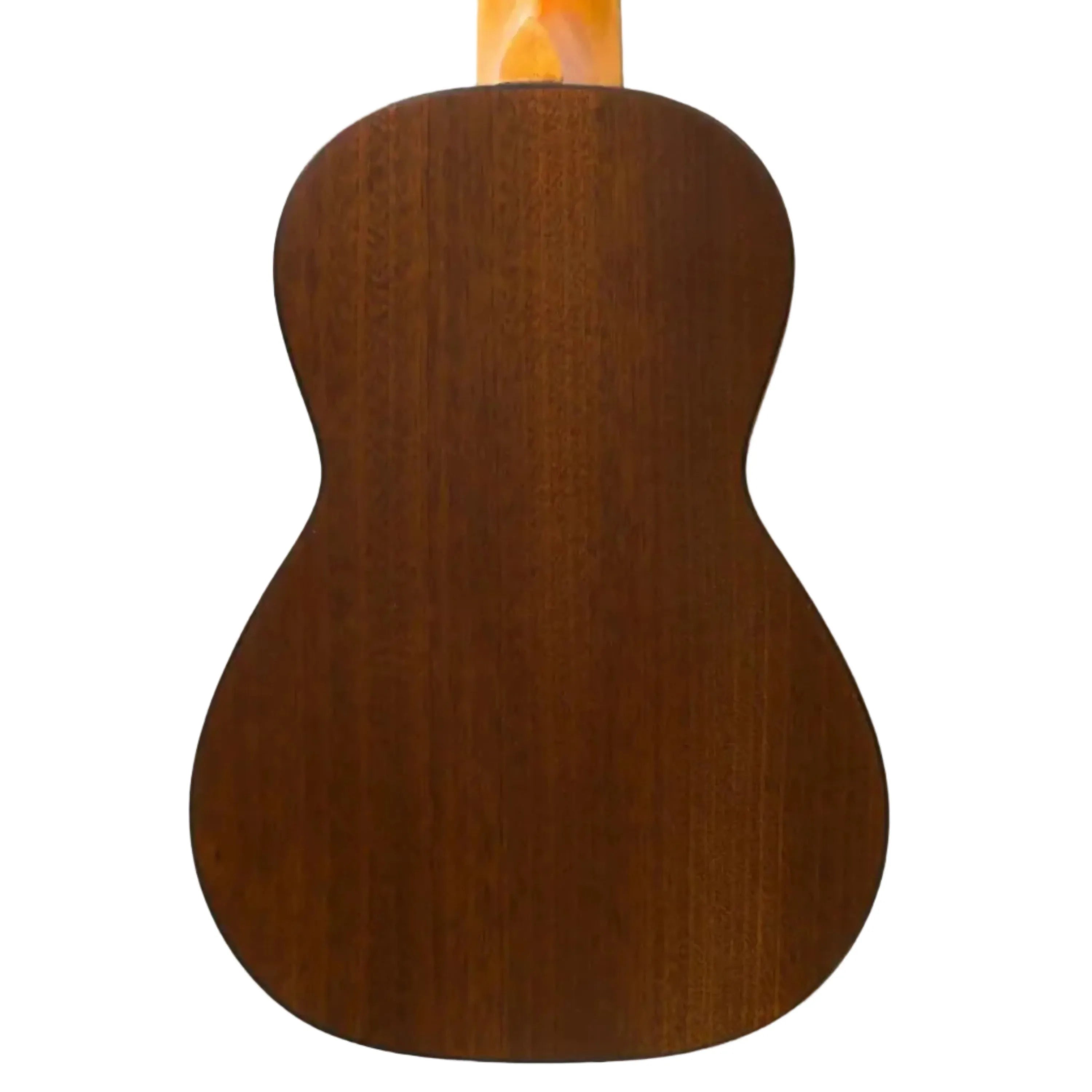 Back of Ohana CK-35L solid mahogany longneck concert ukulele with a satin finish.