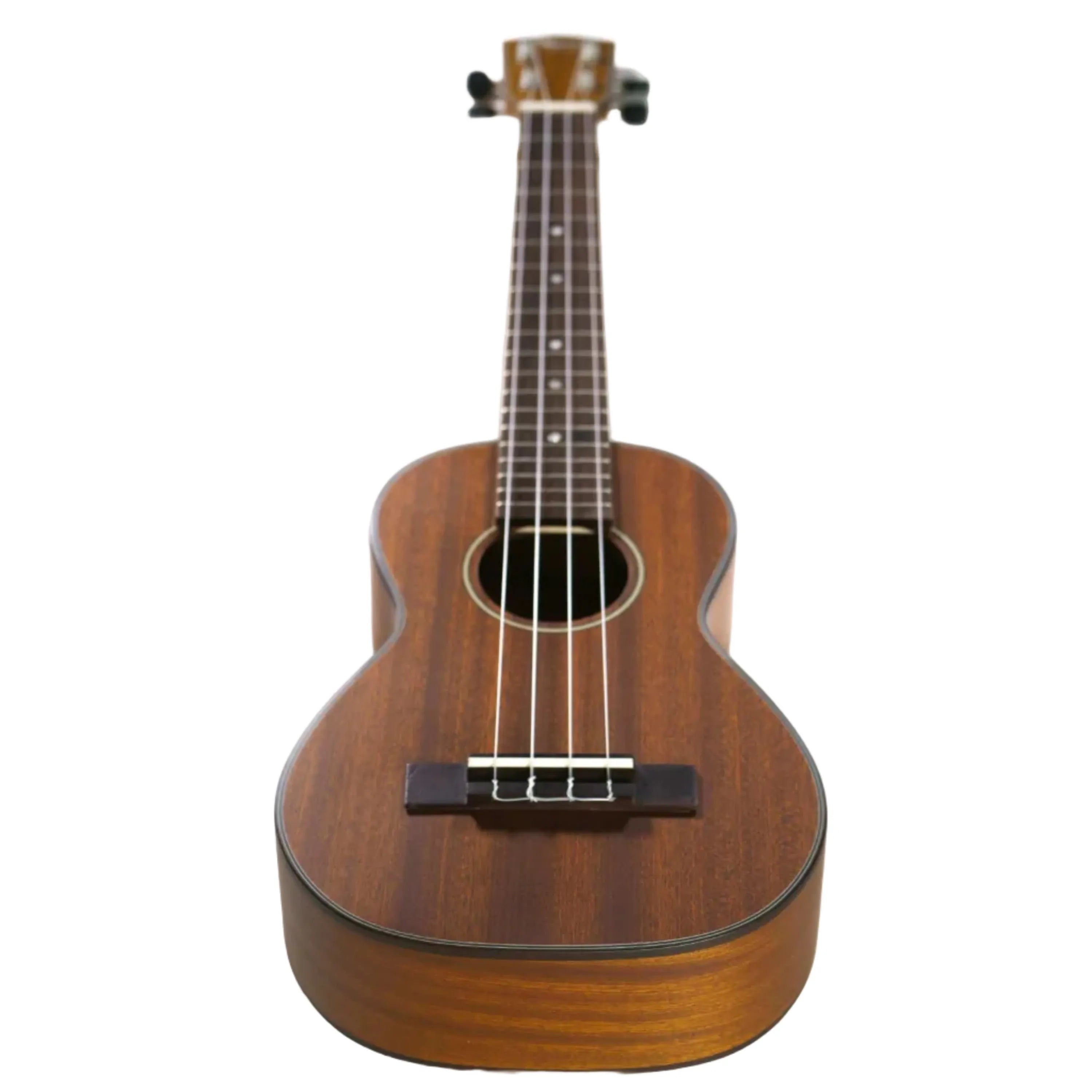 Ohana CK-35L longneck concert ukulele, solid mahogany, satin finish, with black and white rosette.