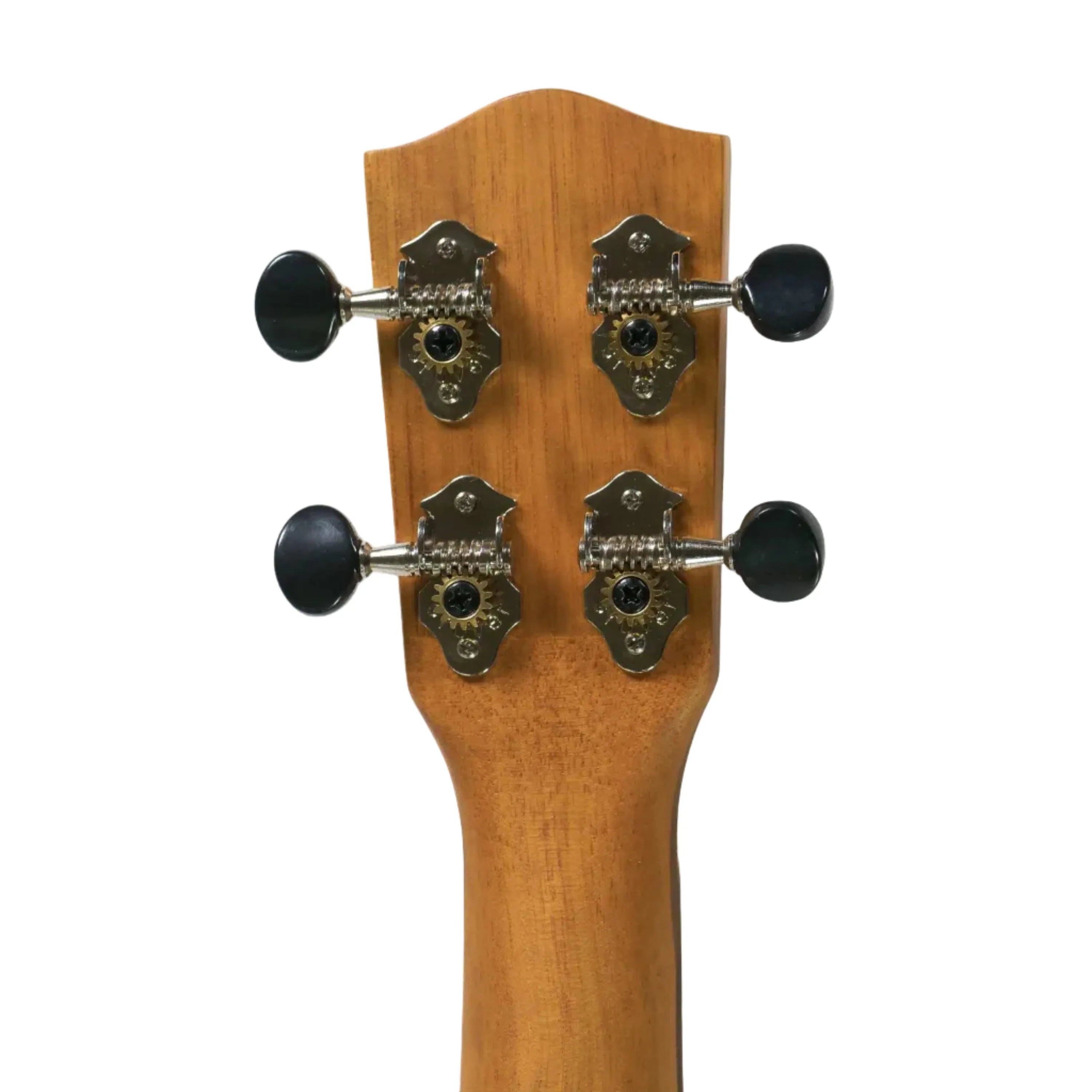 Ohana CK-35L longneck concert ukulele headstock with Grover open-geared tuners and satin mahogany finish.