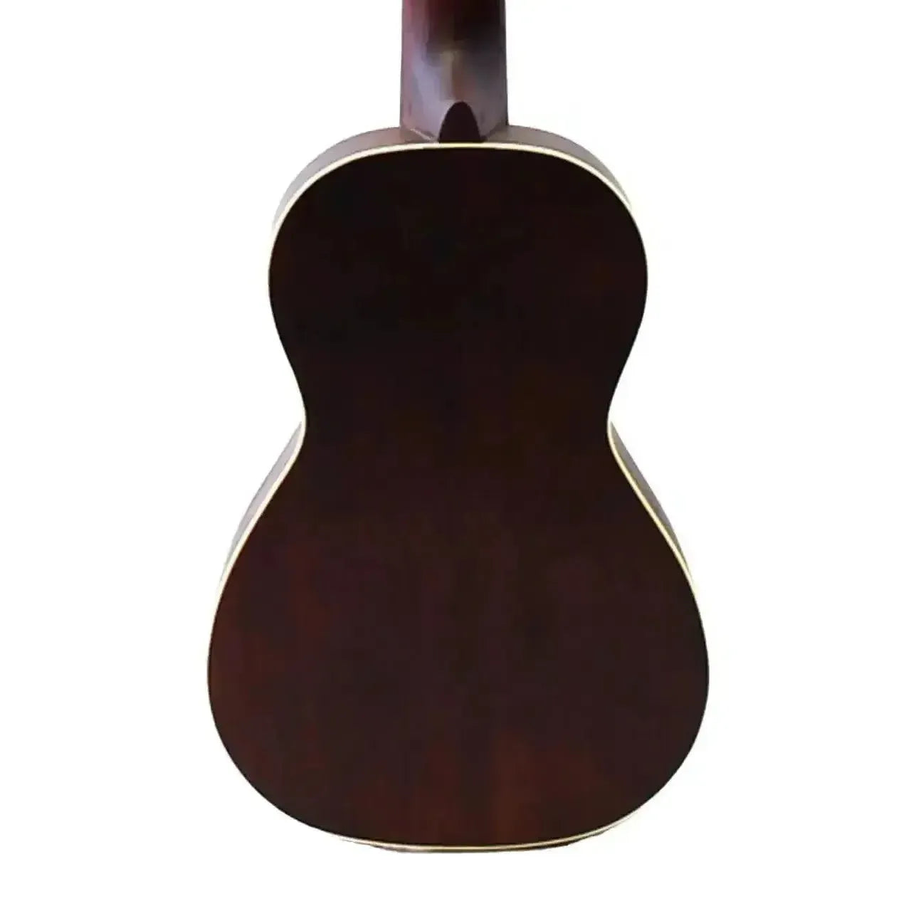 Back of Ohana CK-38 Concert Ukulele, dark solid mahogany with cream binding.