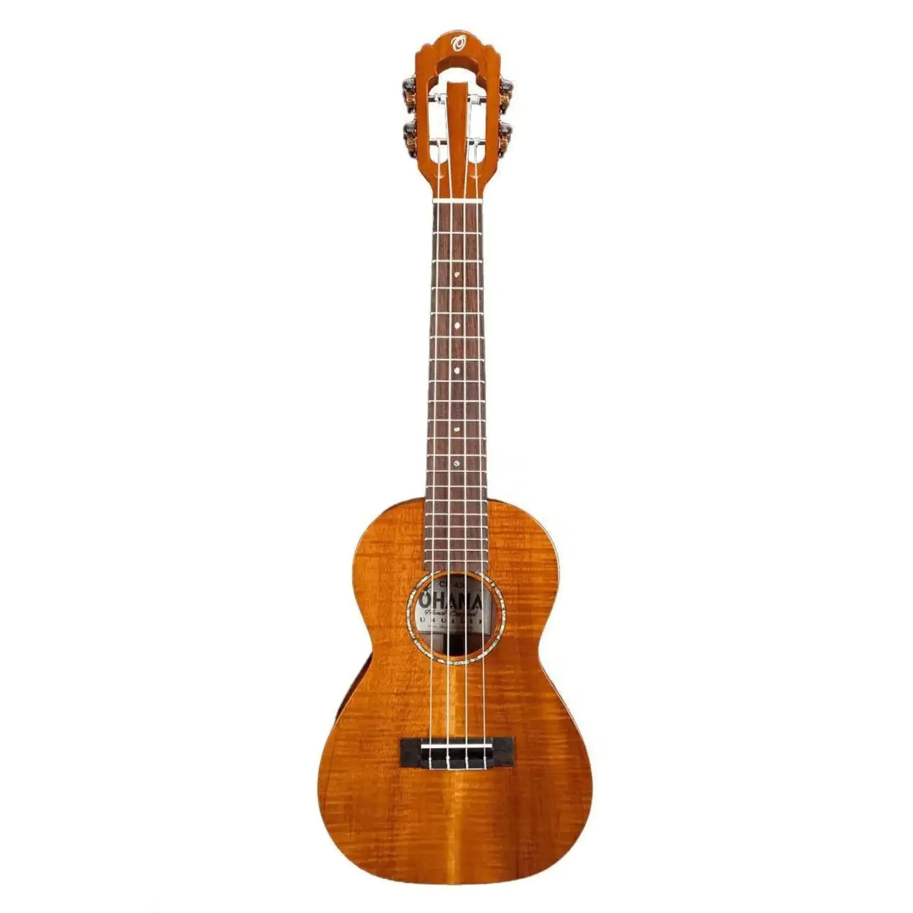 Ohana CK-430 Limited Edition Hawaiian Koa Concert Ukulele with slotted headstock and abalone inlay.