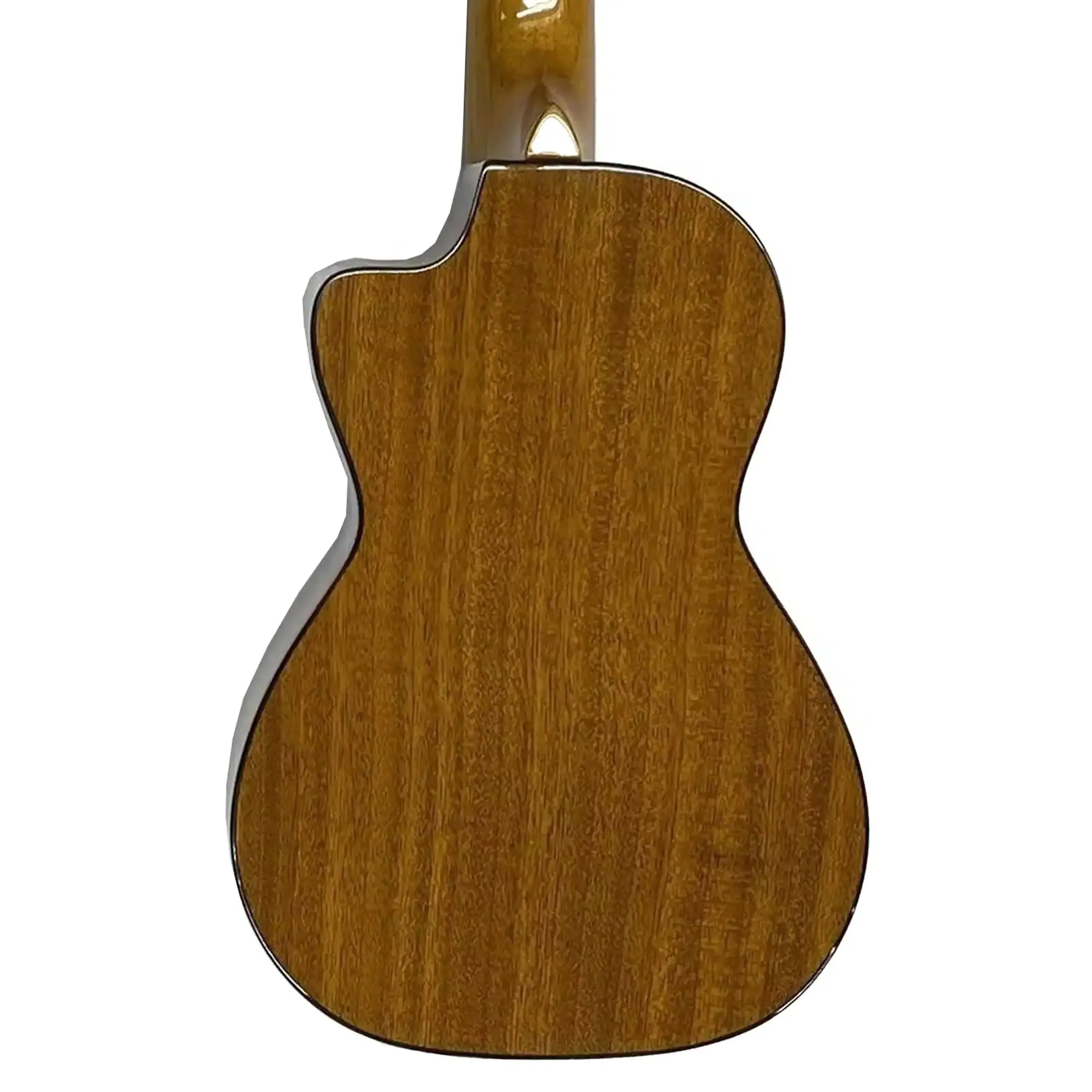 Back of Ohana CK-60CG solid mahogany concert ukulele with satin finish and cutaway.
