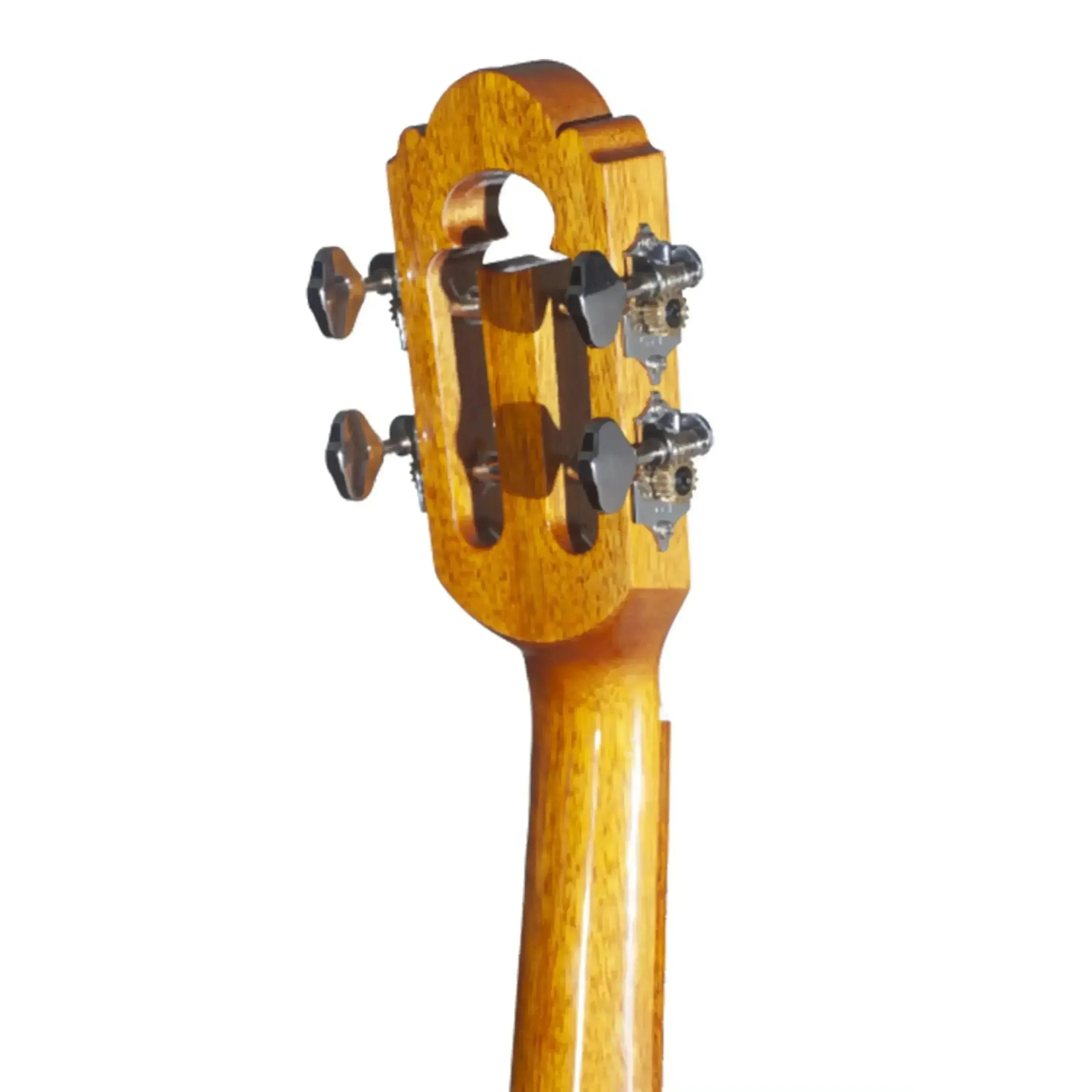 Ohana CK-7 Limited Edition Acacia Concert Ukulele headstock with chrome open-geared Grover tuners.