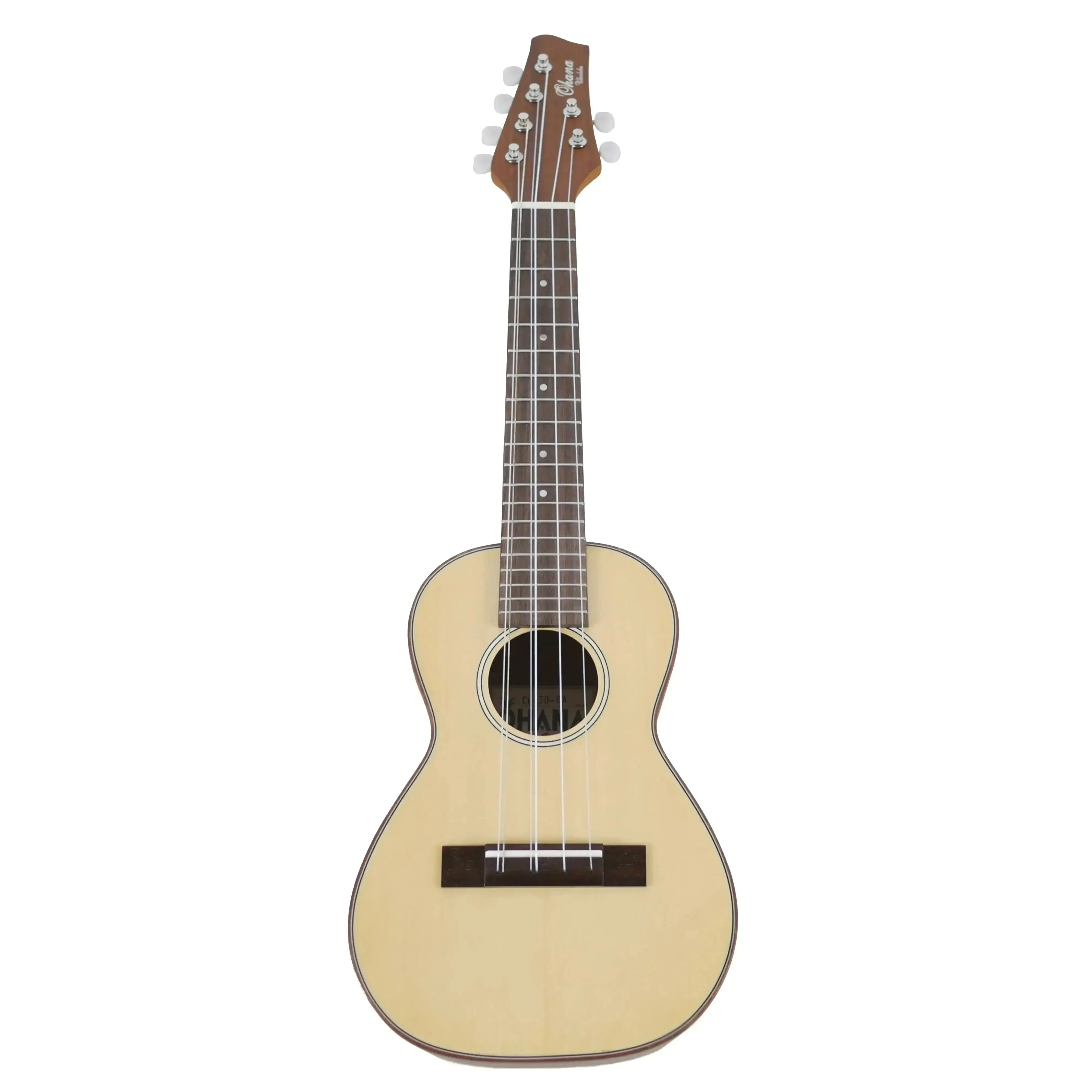 Ohana CK-70-A6 6-String Concert Ukulele with solid spruce top, mahogany back, and slotted headstock.