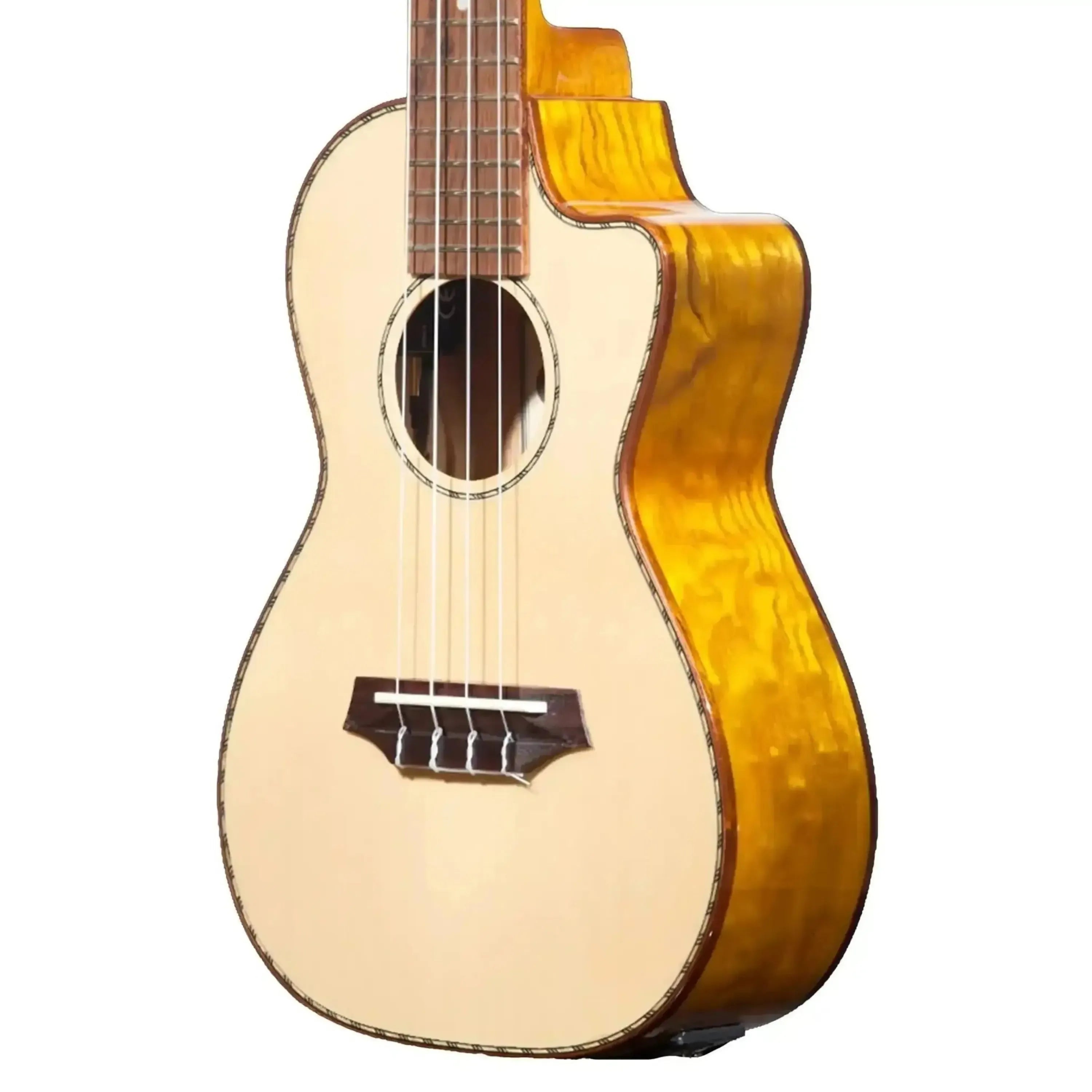 Ohana CK-70WGCE Concert Ukulele with solid spruce top, gloss finish, and willow wood back.