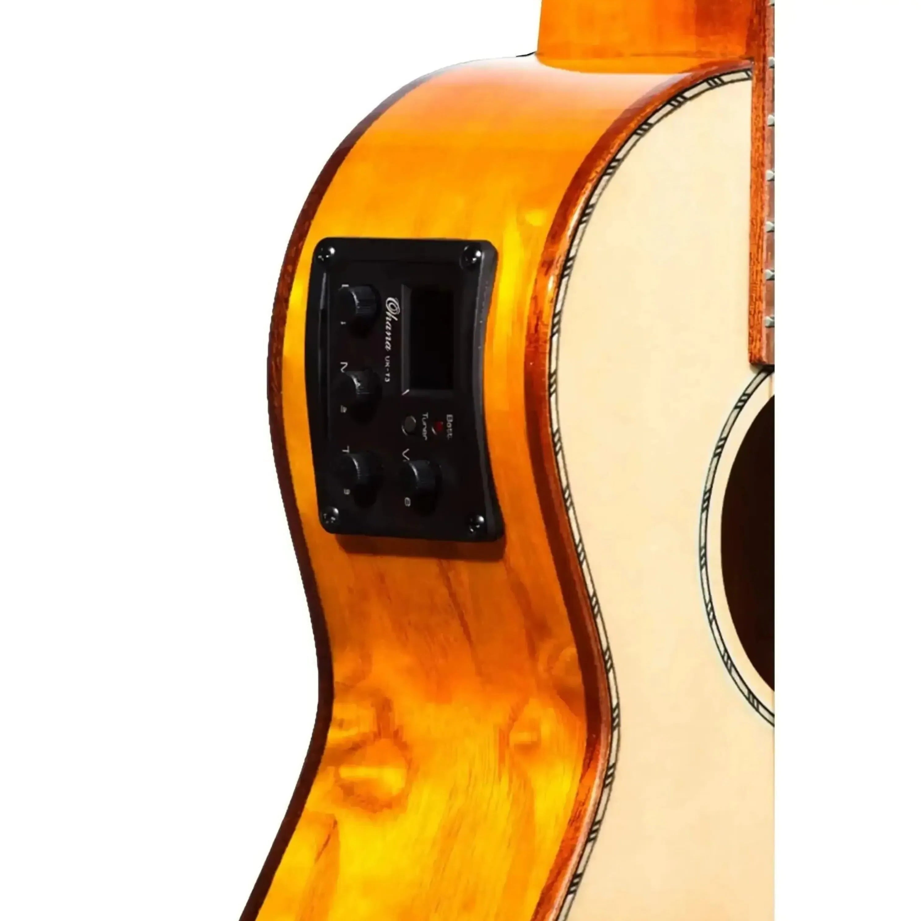 Ohana CK-70WGCE Concert Ukulele with solid spruce top, gloss finish, and built-in pickup.