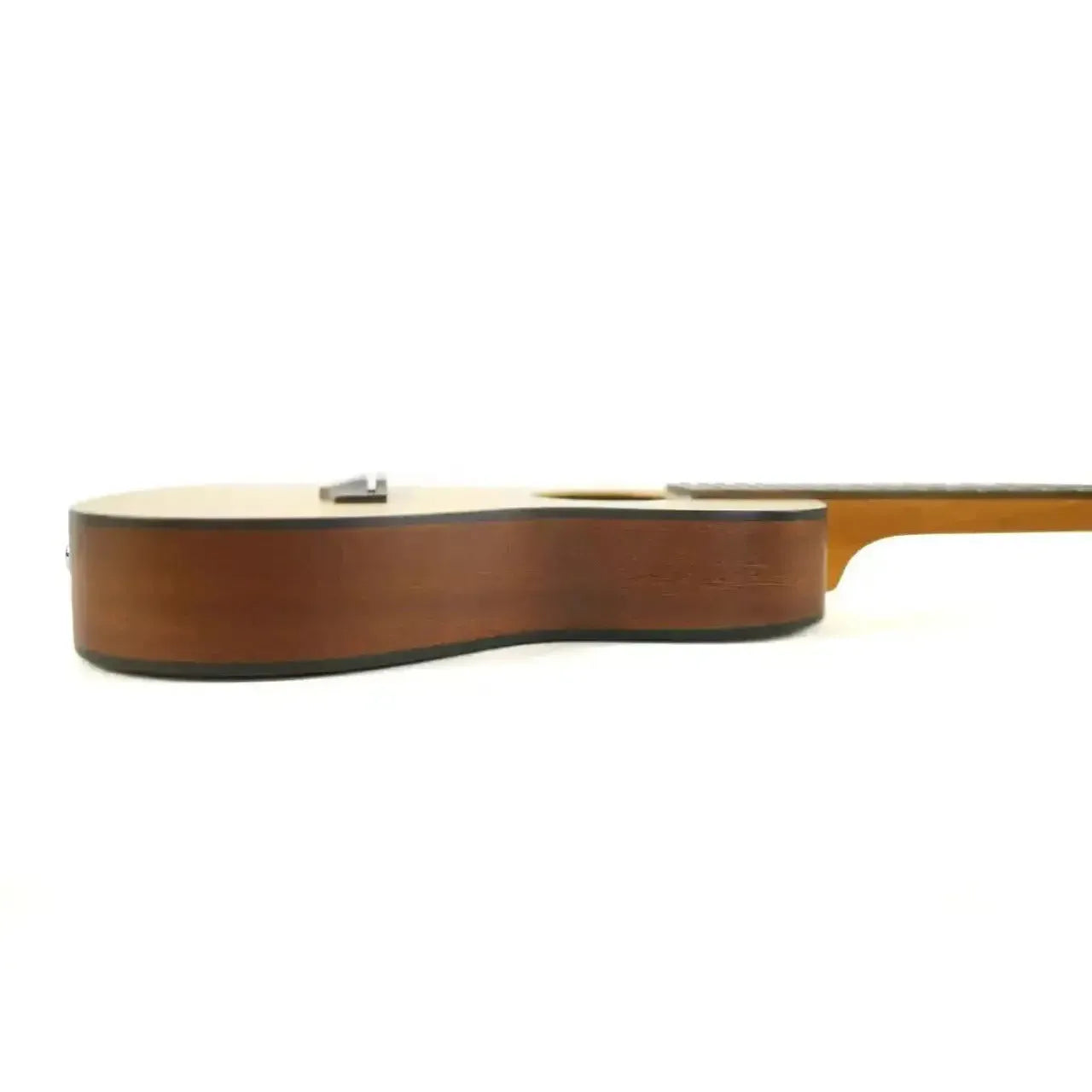 Ohana CKS-22E Slim Line Concert Ukulele, showing its thin mahogany body and light spruce top.