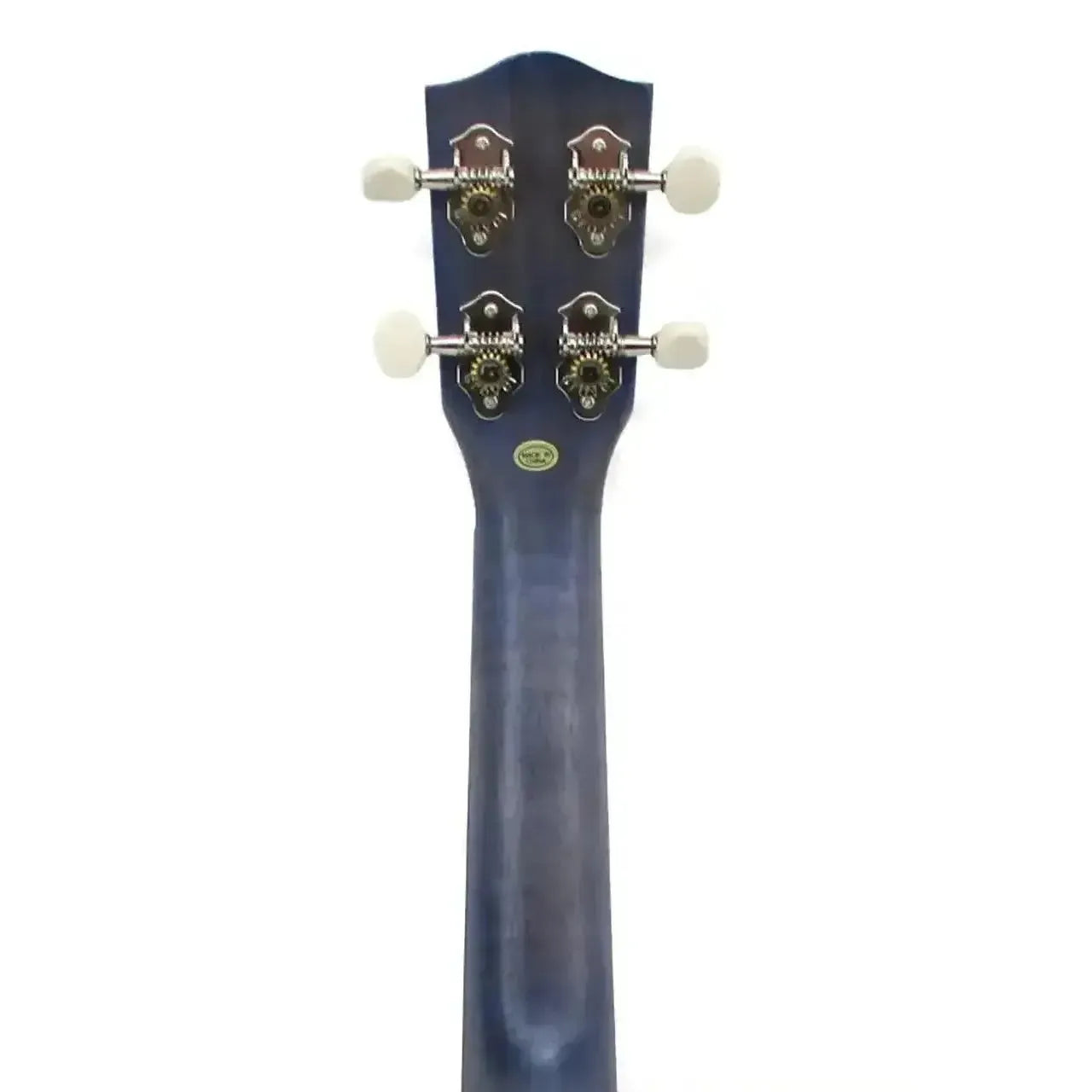 Back of Ohana SK-15W-BL blue soprano ukulele headstock and neck with Grover tuners.
