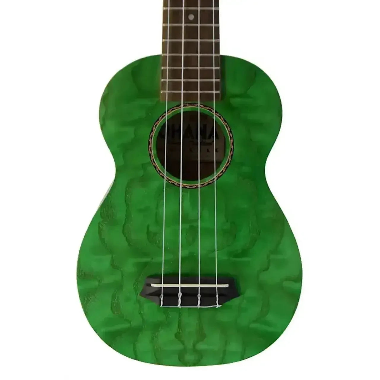 Ohana SK-15W-GN Green Willow Soprano Ukulele with ribbon rosette and Aquila strings.
