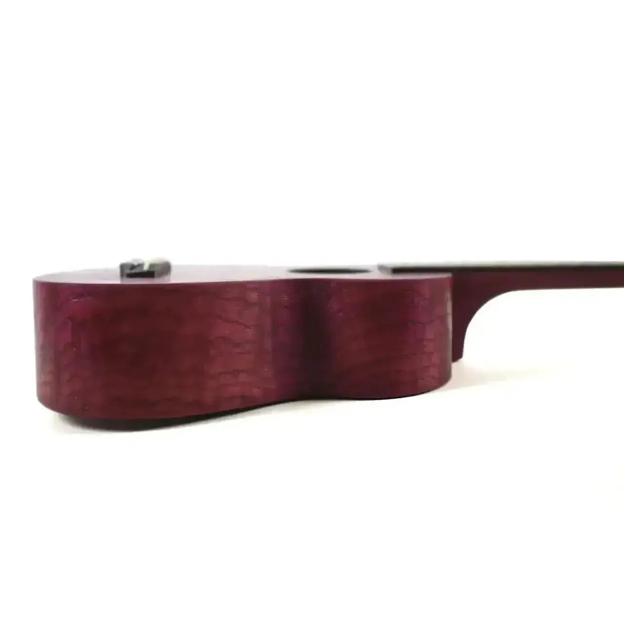 Ohana SK-15W-PL Purple Willow Soprano Ukulele body with vibrant purple finish and black binding.