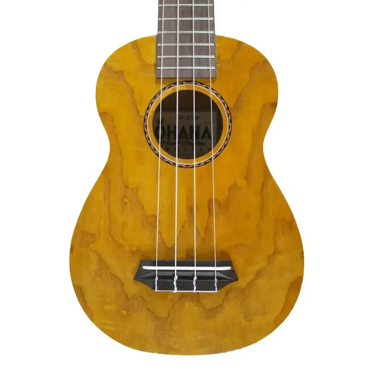Ohana SK-15W Willow Soprano Ukulele, 21" length, with warm wood grain, satin finish, and ribbon rosette.